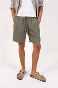 Pure Linen Elasticated Waist Relaxed Fit Garment Dyed Short Olive