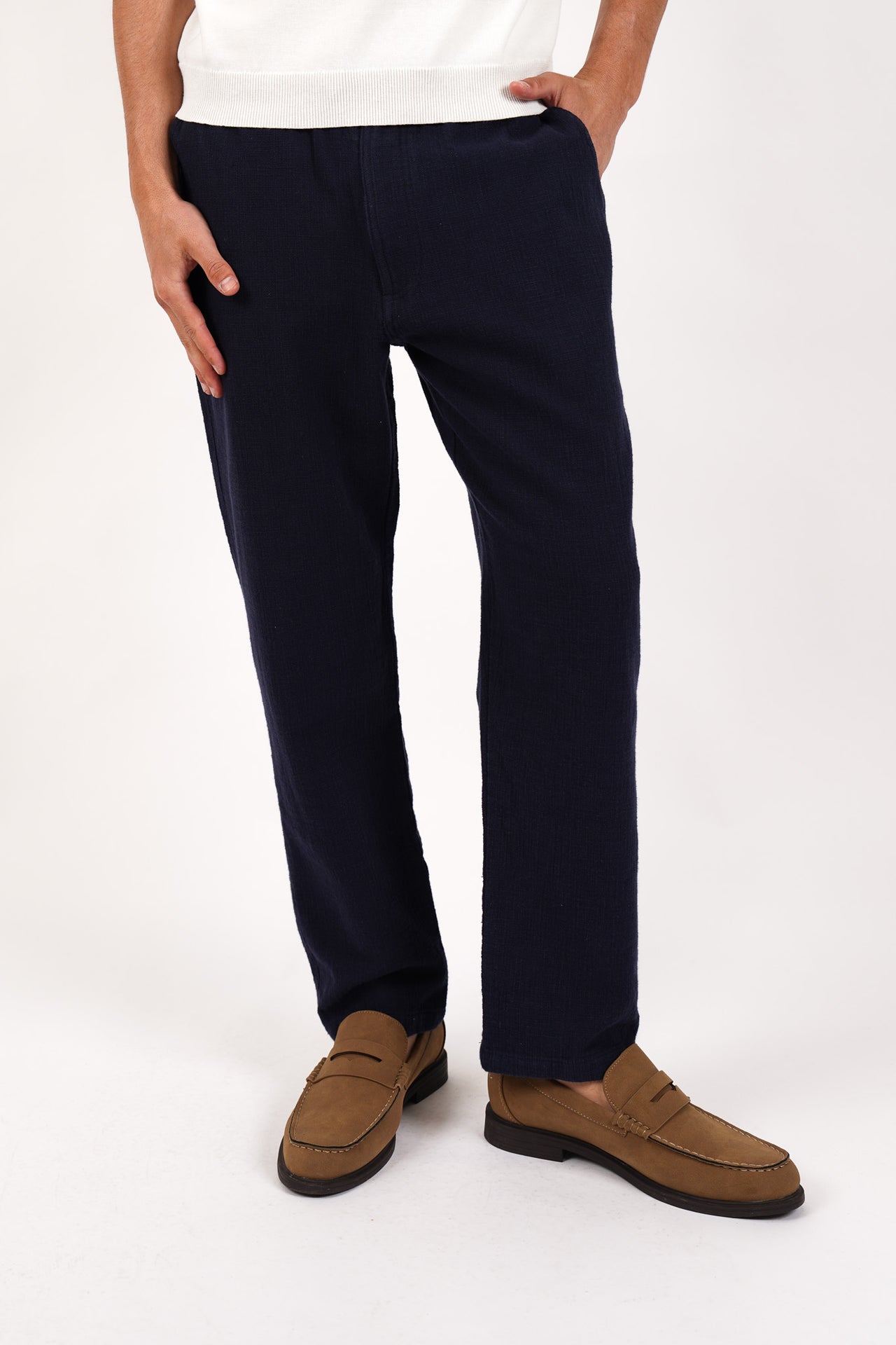 Cotton Elasticated Waist Relaxed Fit Pant Navy