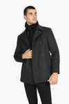 Charcoal Marle Wool Blend Double Breast Short Padded Coat