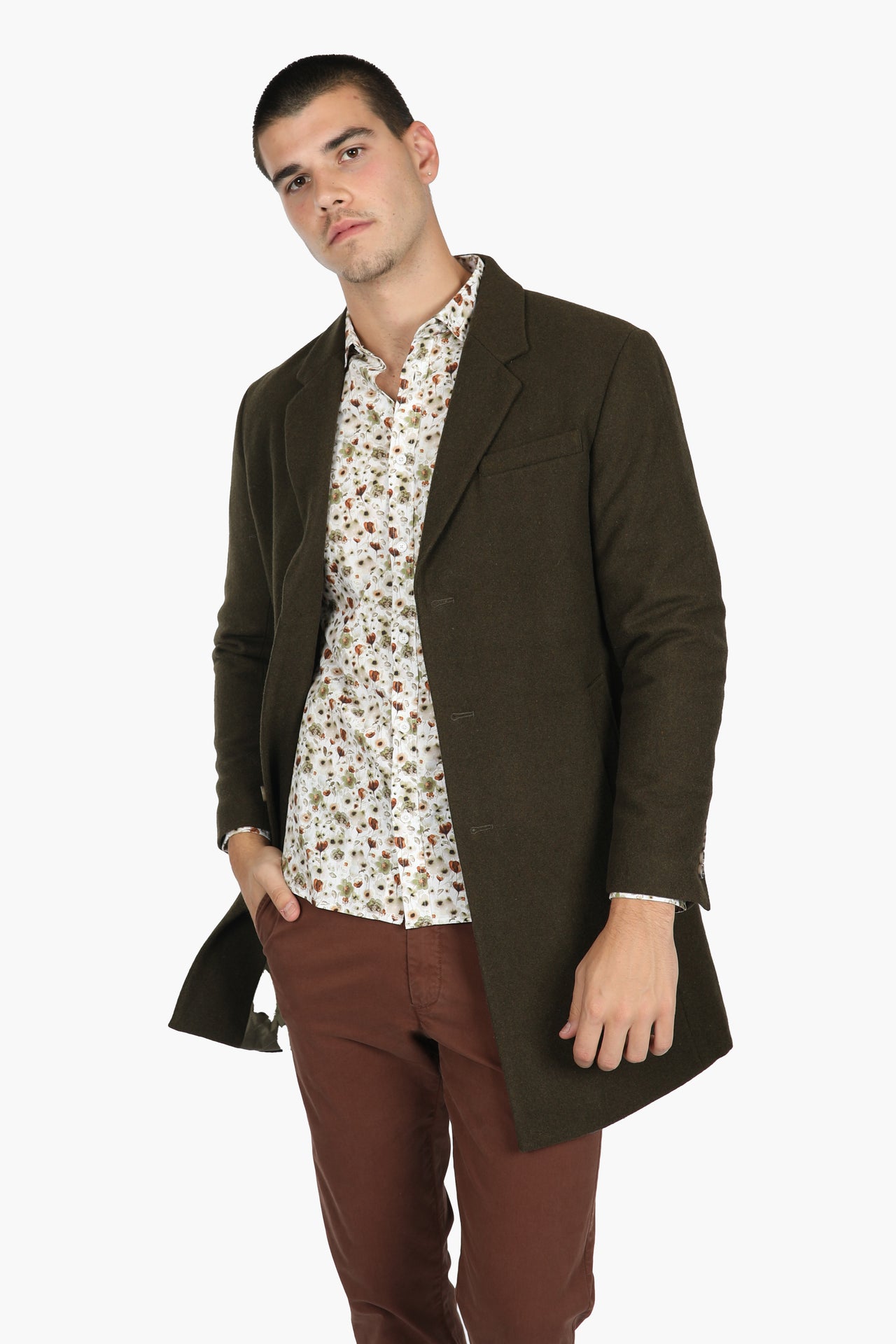 Olive Wool Blend Padded Coat