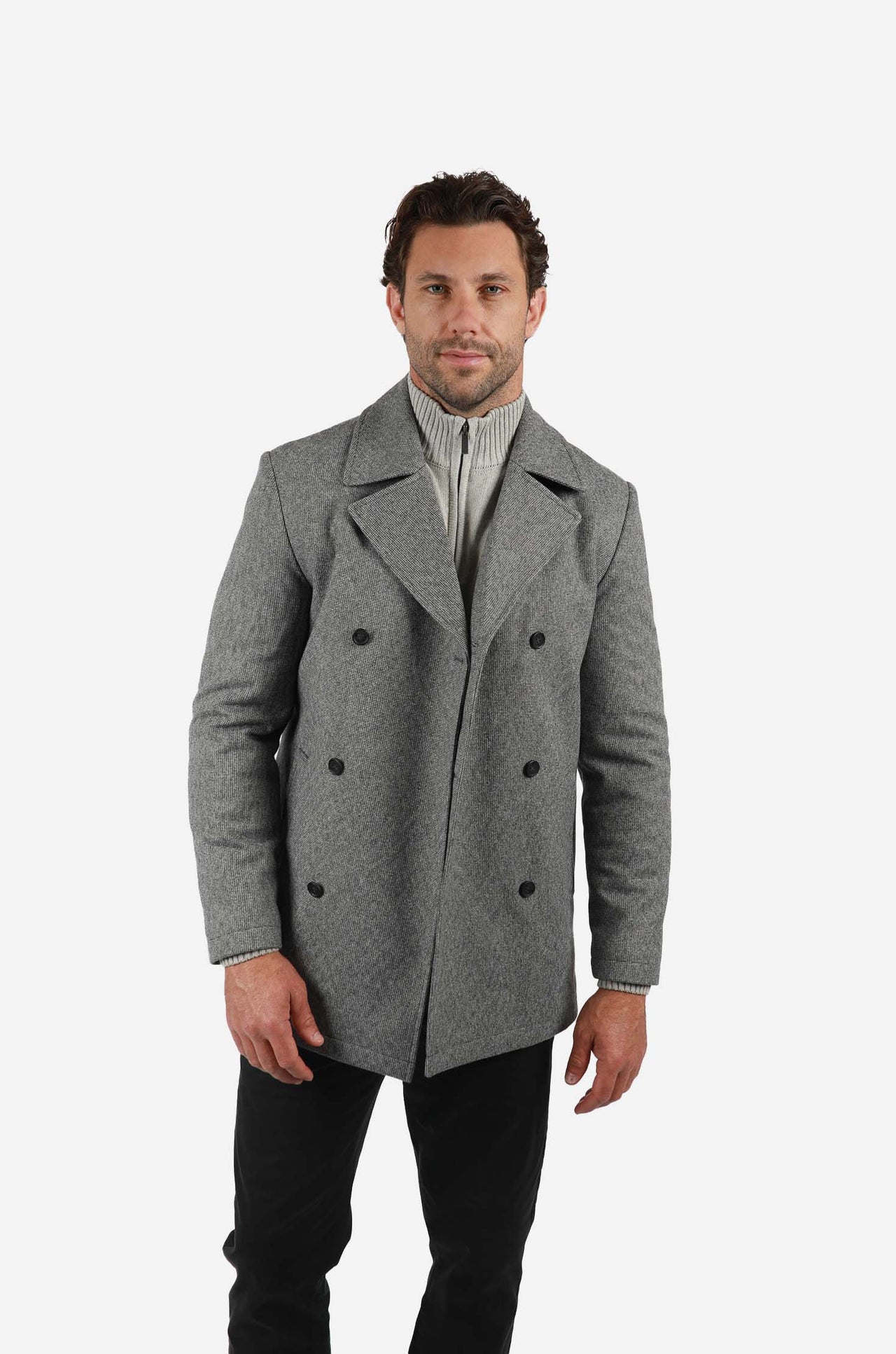 Black Mini Check Double Breasted Padded Coat