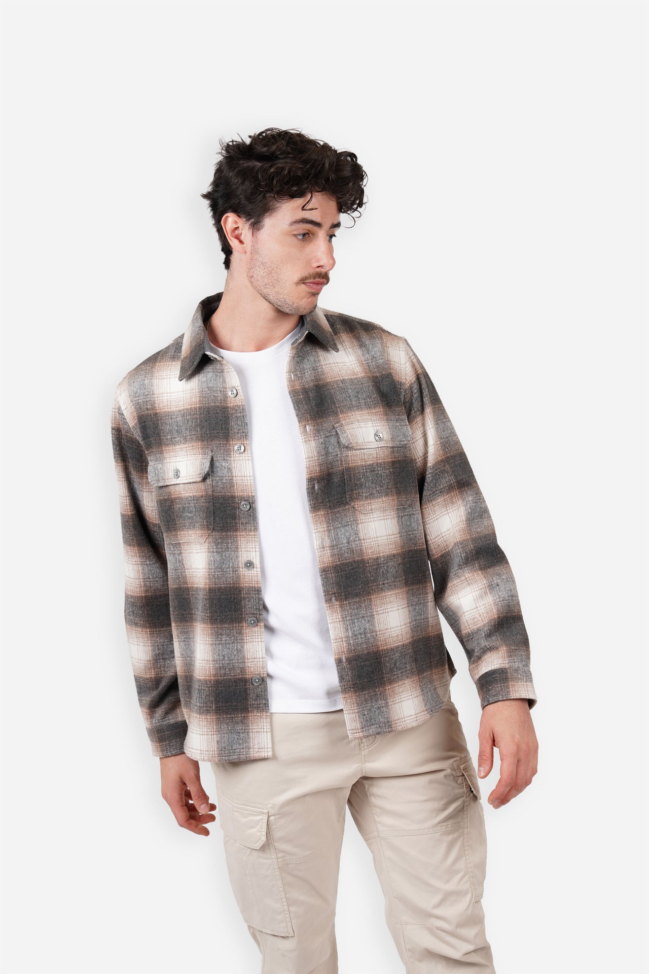 Slate/Sand Large Check Overshirt