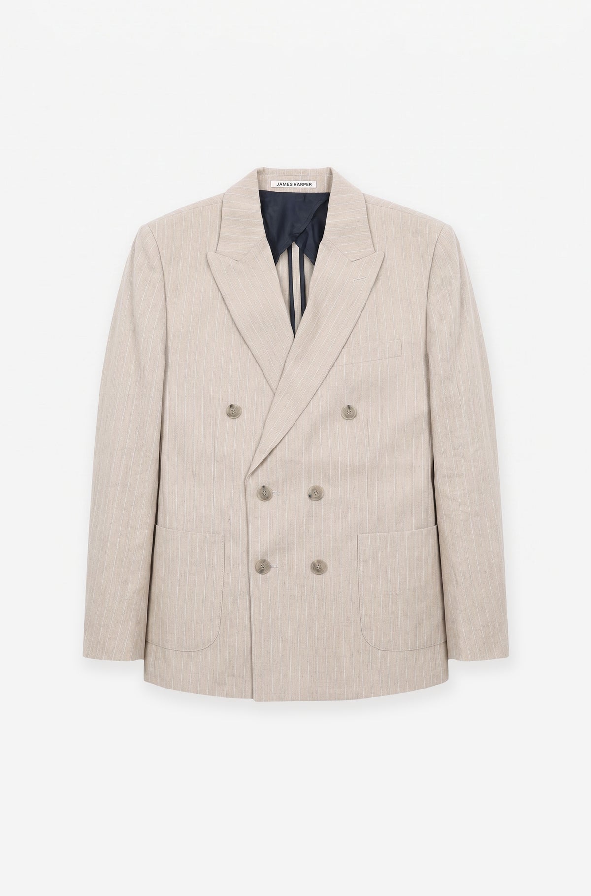 Linen Blend Double Breasted Blazer Pin Stripe Semi Lined Pebble
