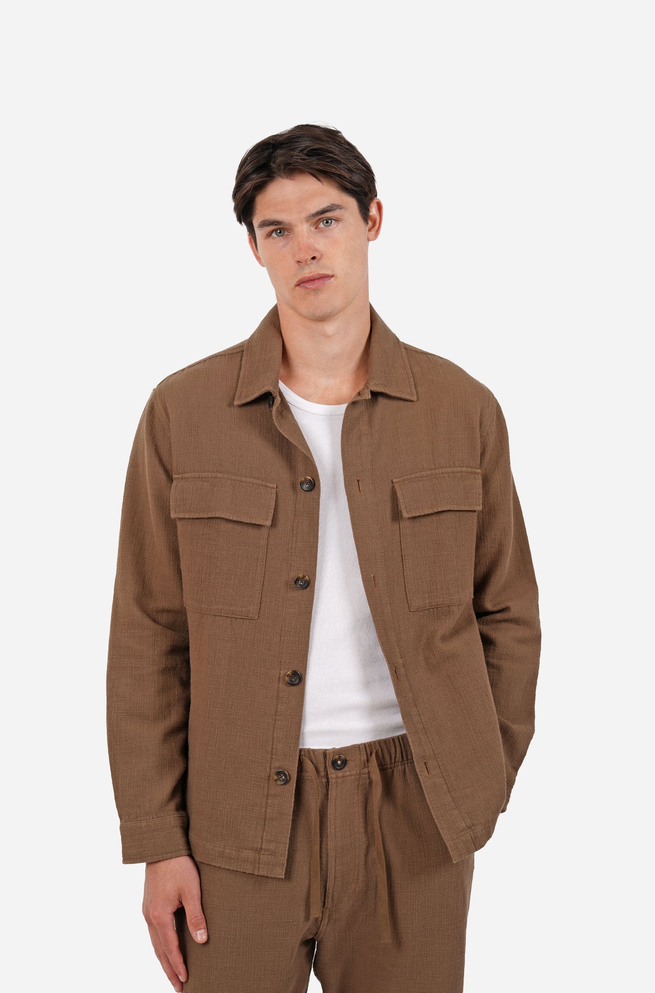Cotton Casual Button Front Jacket Olive
