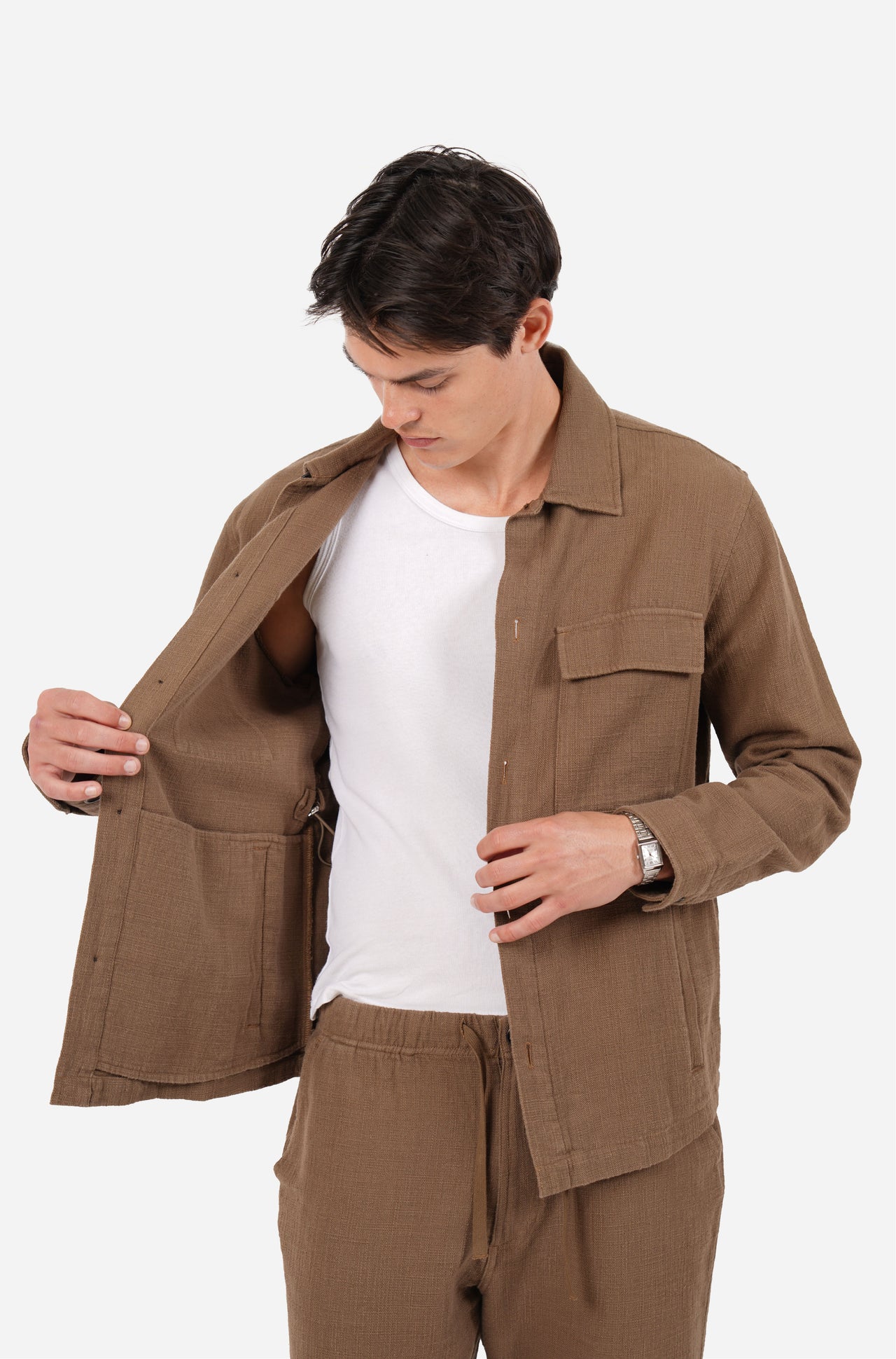 Cotton Casual Button Front Jacket Olive