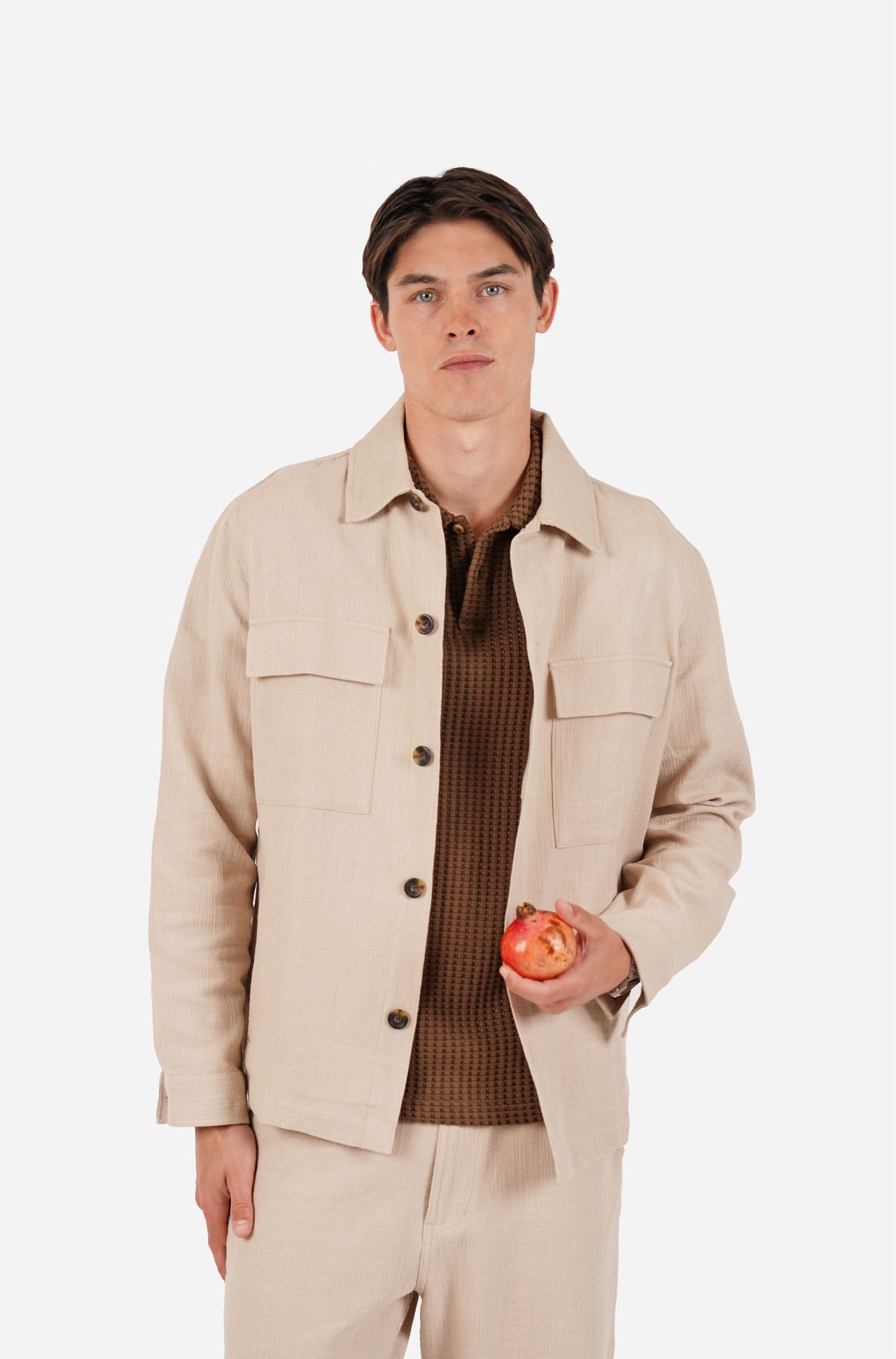 Cotton Casual Button Front Jacket Pebble