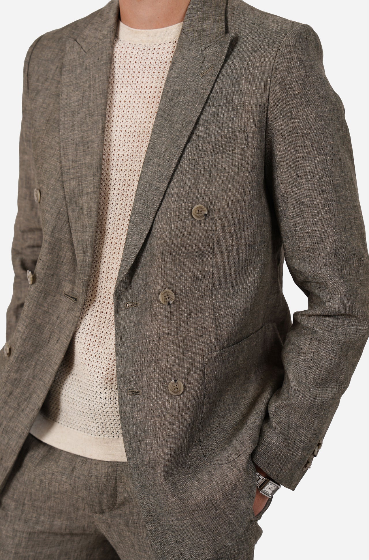 Pure Linen Double Breasted Semi Lined Blazer Olive