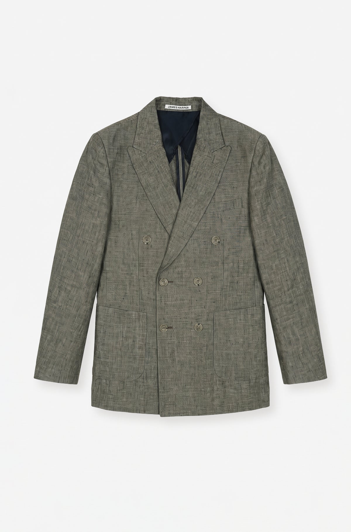 Pure Linen Double Breasted Semi Lined Blazer Olive