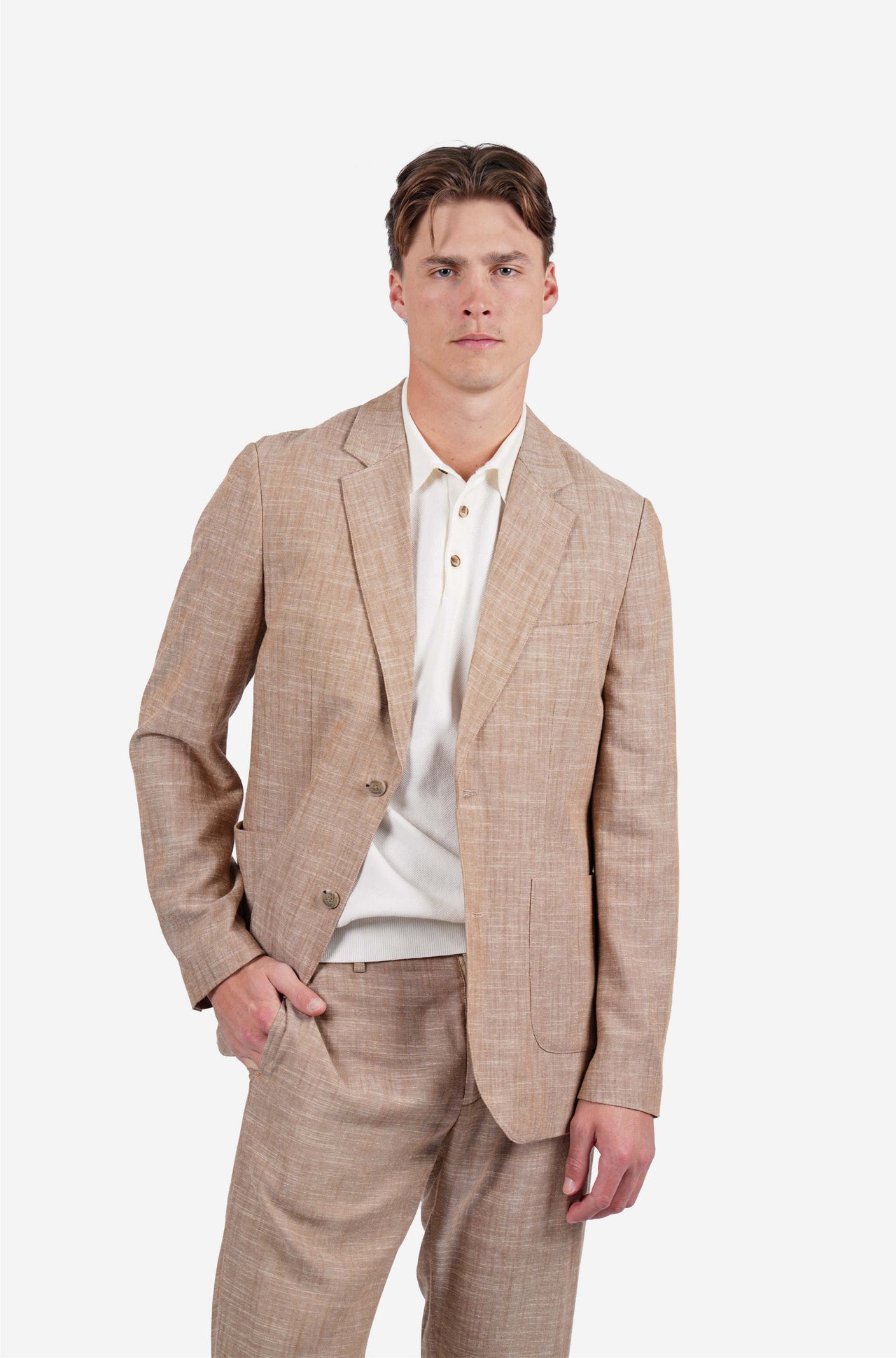Linen Blend Single Breasted Semi Lined Blazer Cinnamon