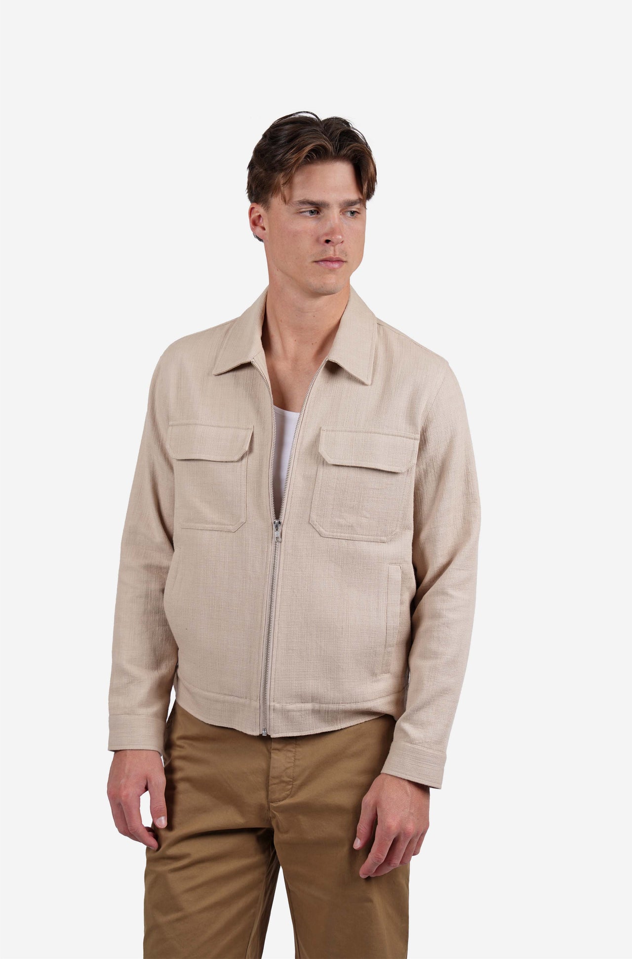 Cotton Zip Front Bomber Jacket Pebble