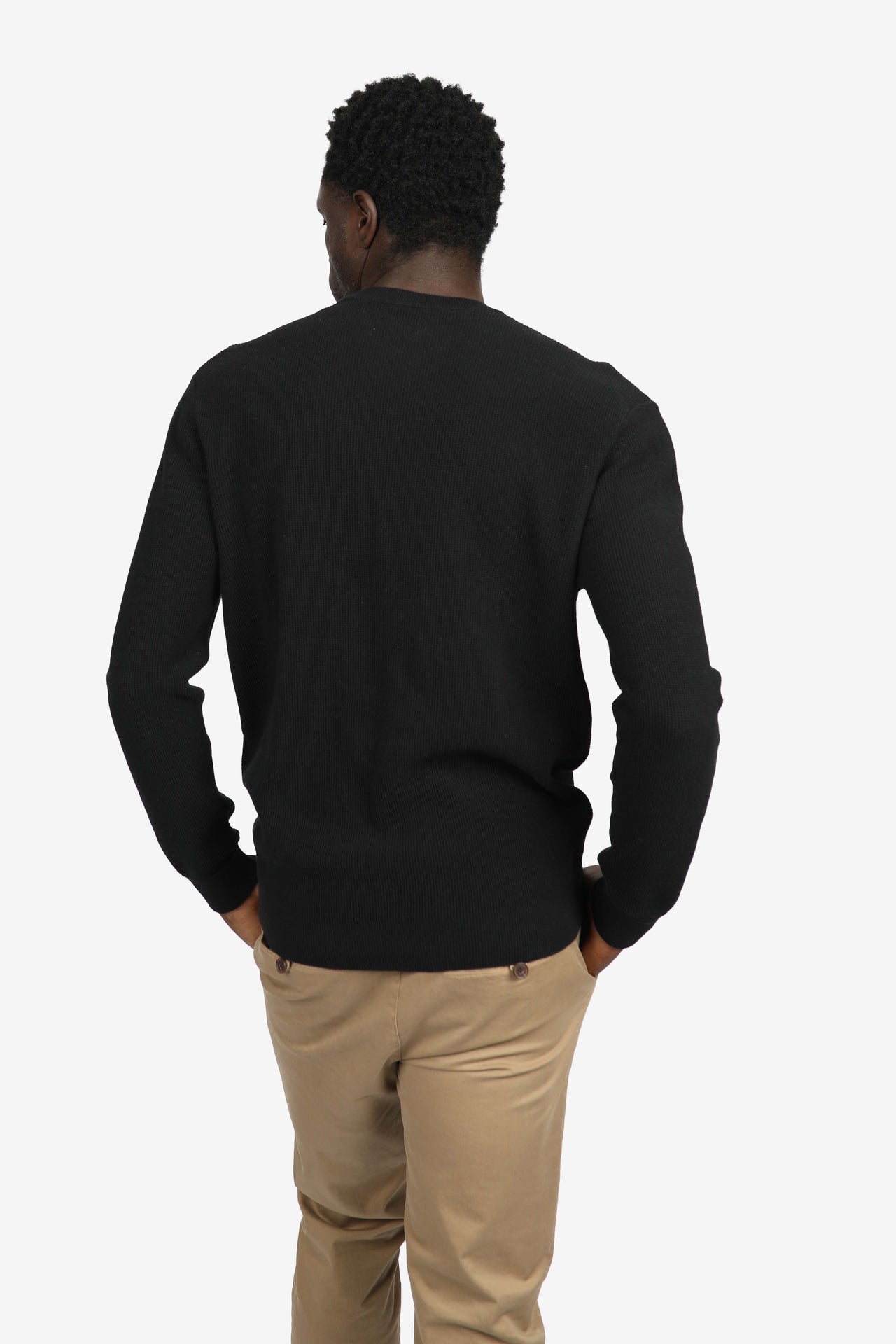 Black Cotton Waffle Crew Neck Jumper