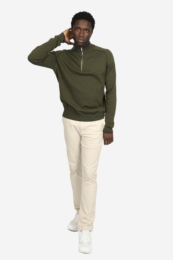 Olive Cotton 1/4 Zip Contrast Piping Jumper