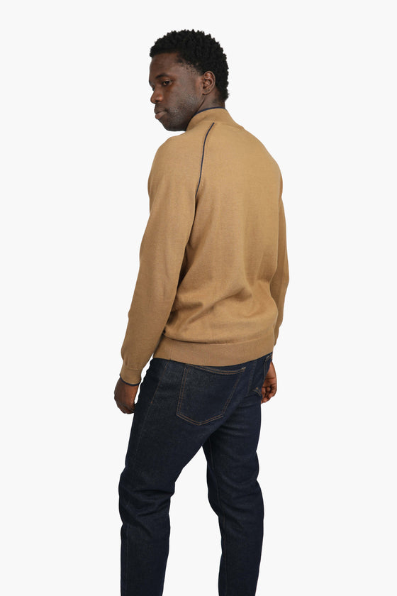 Tobacco Cotton 1/4 Zip Contrast Piping Jumper