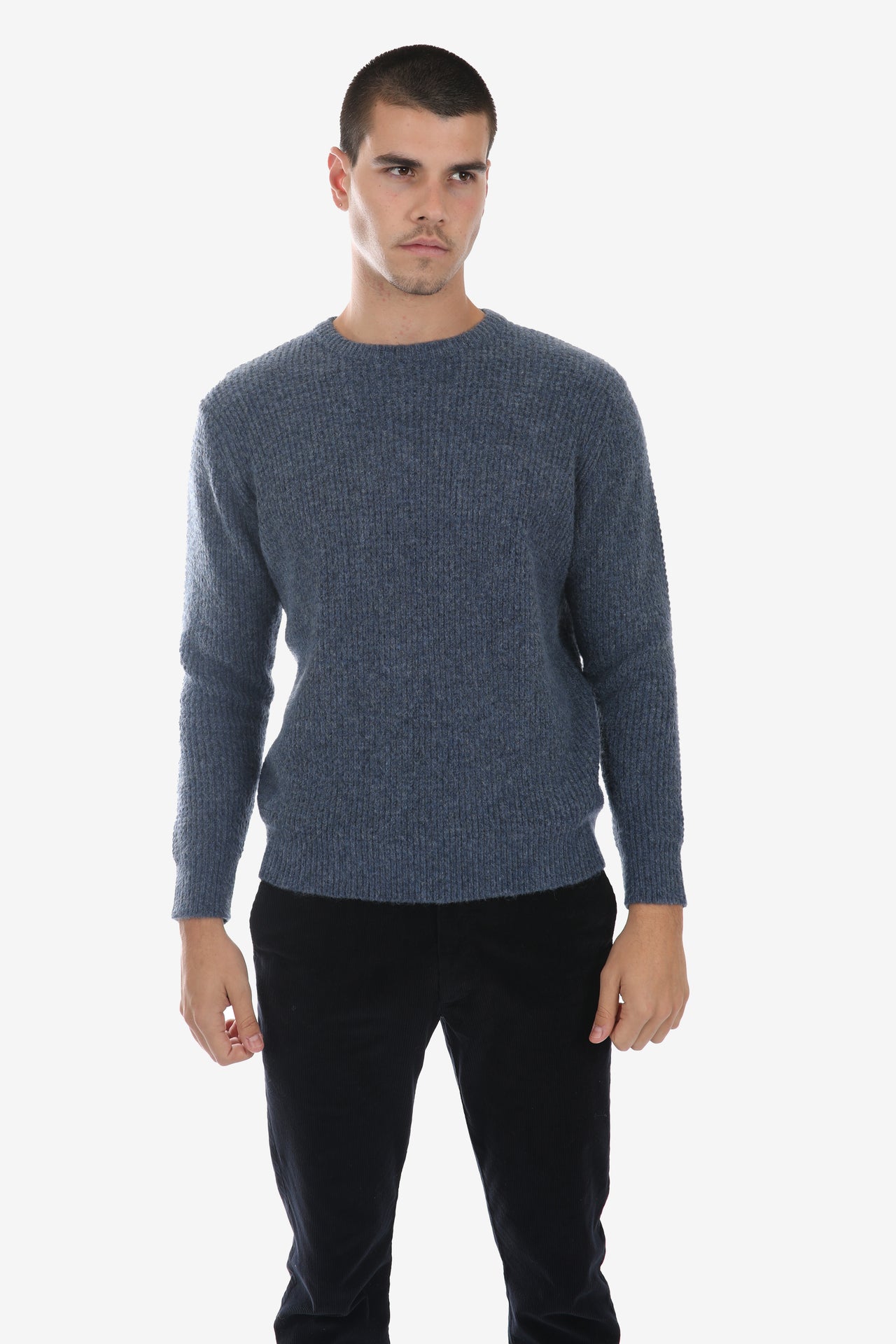 Blue Wool Blend Chunky Crew Neck Jumper