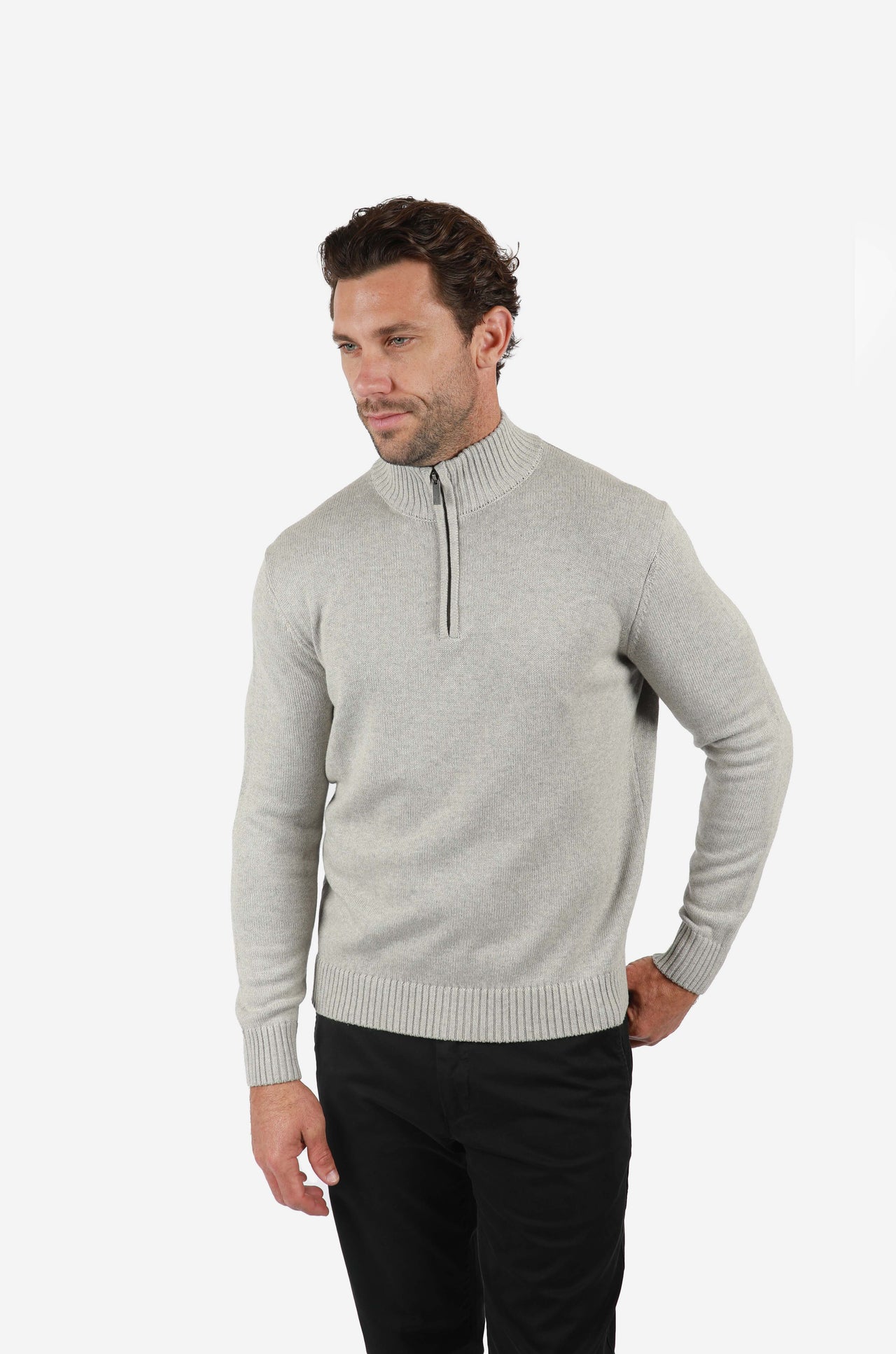 Oatmeal 1/4 Zip Marle Cotton Knitwear