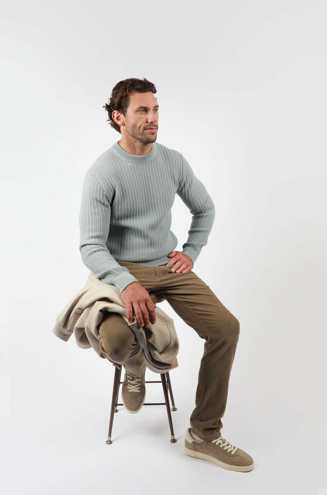Soft Blue Chunky RibKnit Crew Knitwear