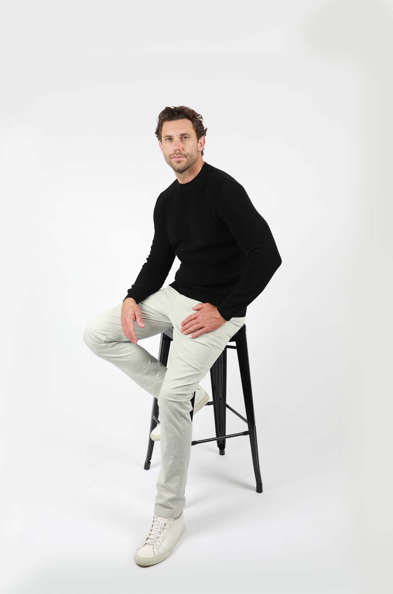 Black Ribbed Crew Knitwear