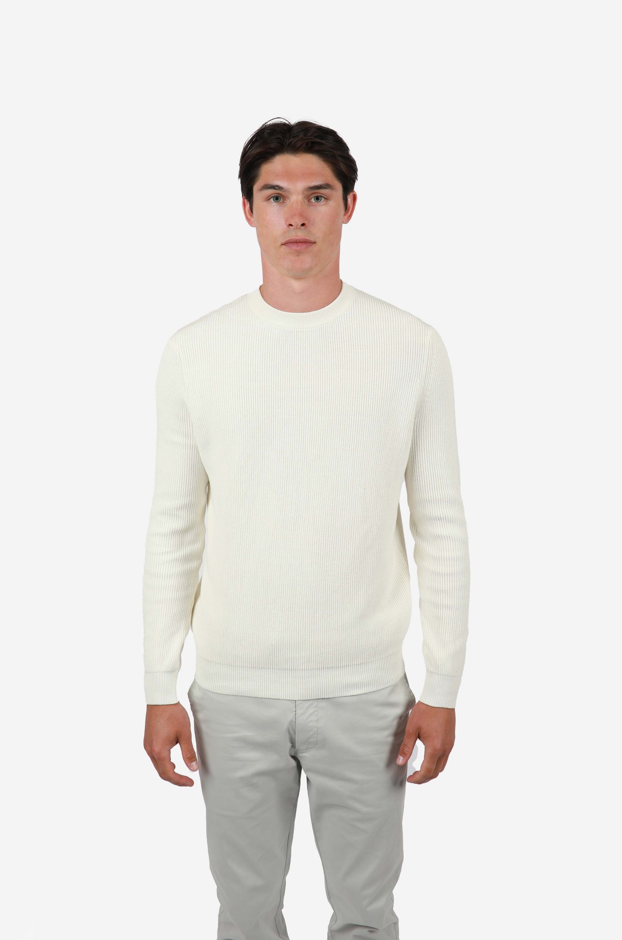 Natural Ribbed Crew Knitwear