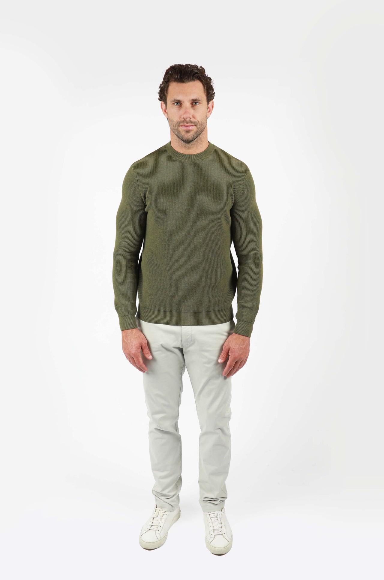 Olive Ribbed Crew Knitwear