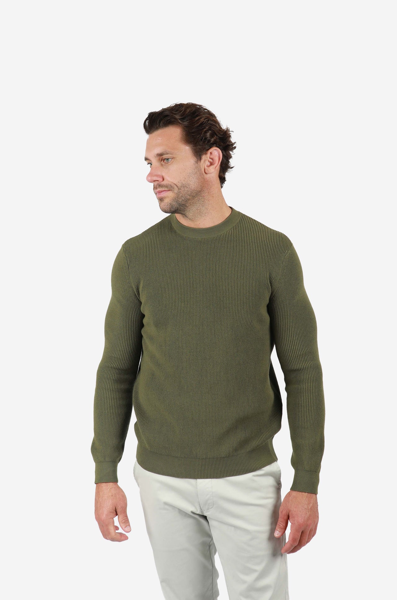 Olive Ribbed Crew Knitwear