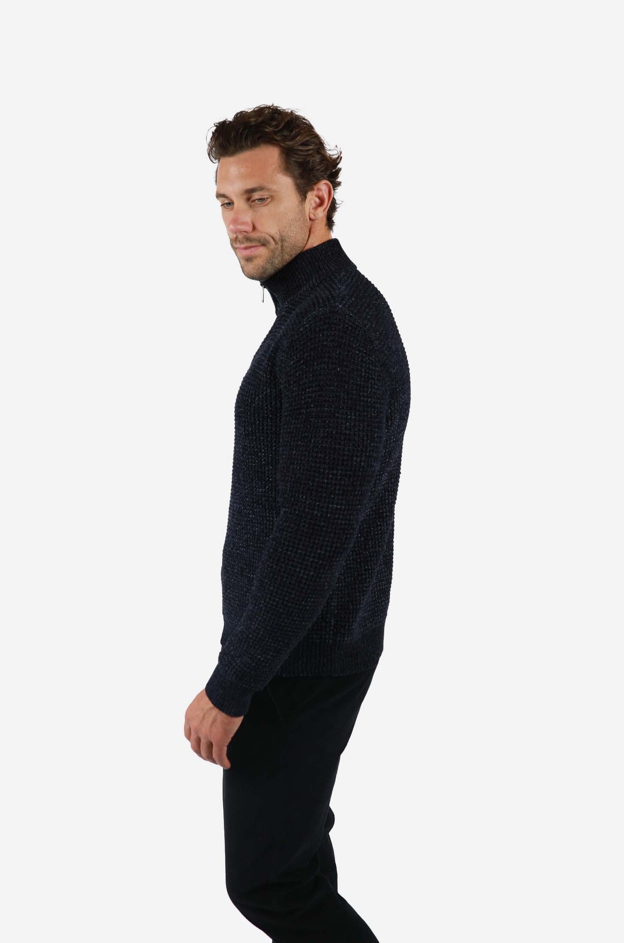 Navy 1/4 Zip Fleck Knitwear