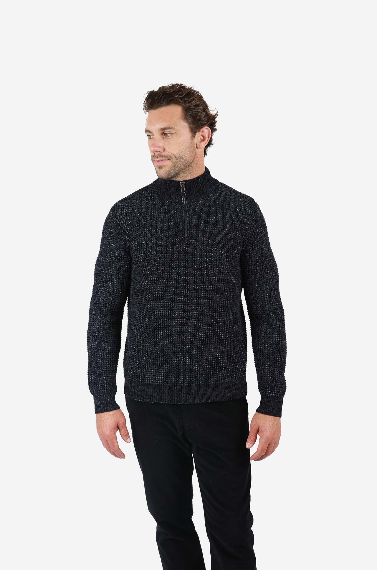Navy 1/4 Zip Fleck Knitwear