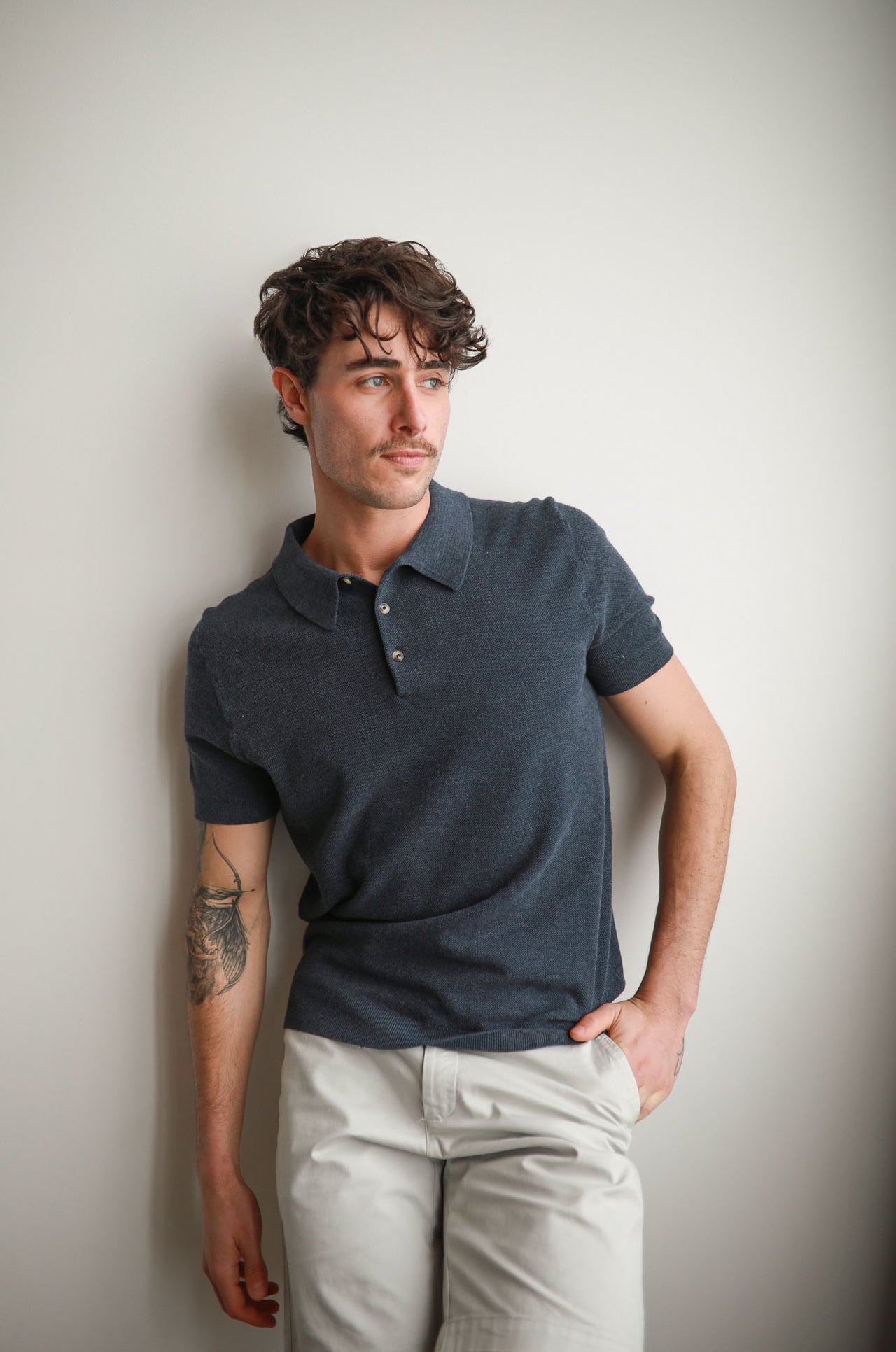 Navy 3 Button Polo Knit Shirt