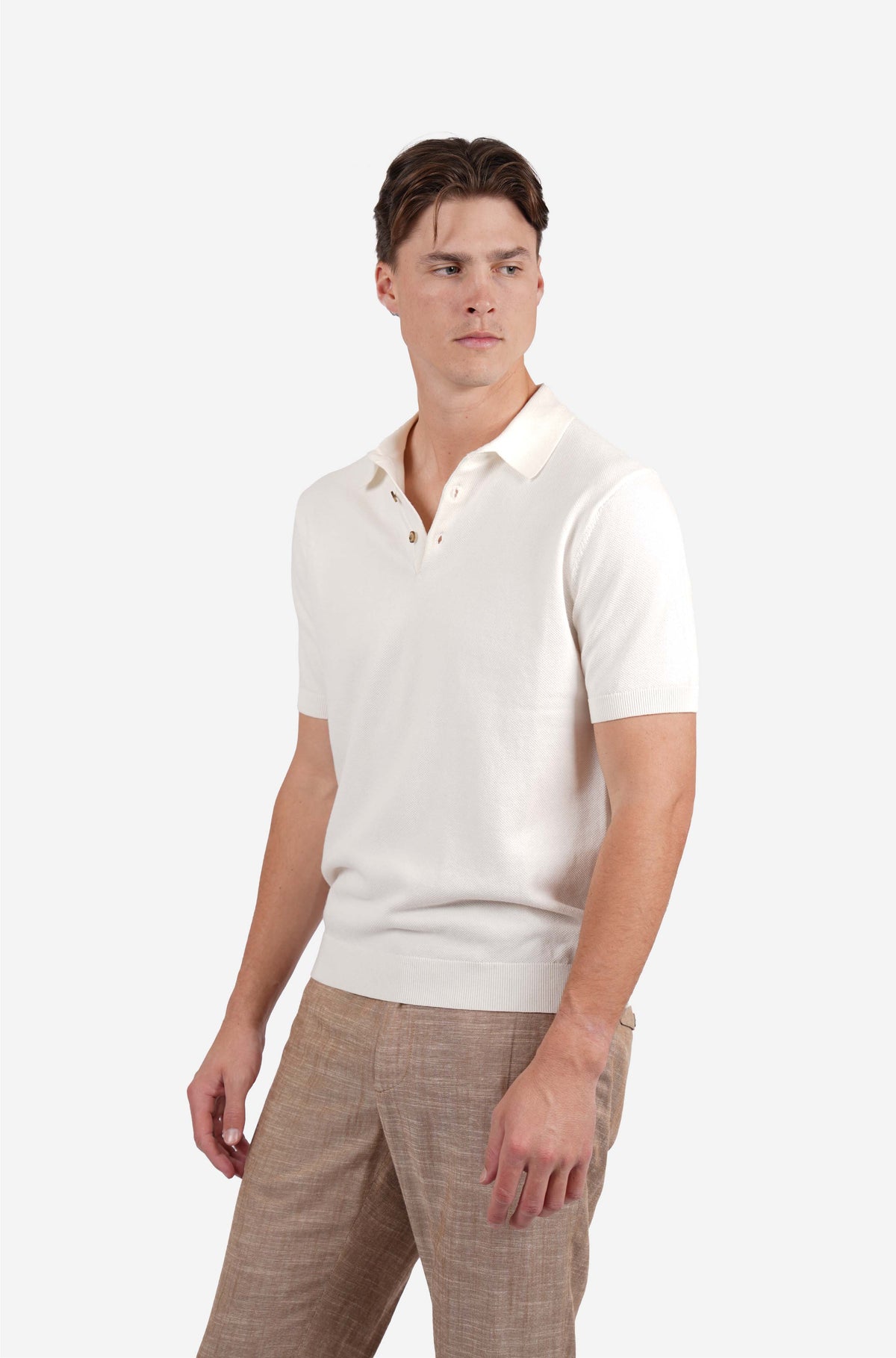 White 3 Button Polo Knit Shirt