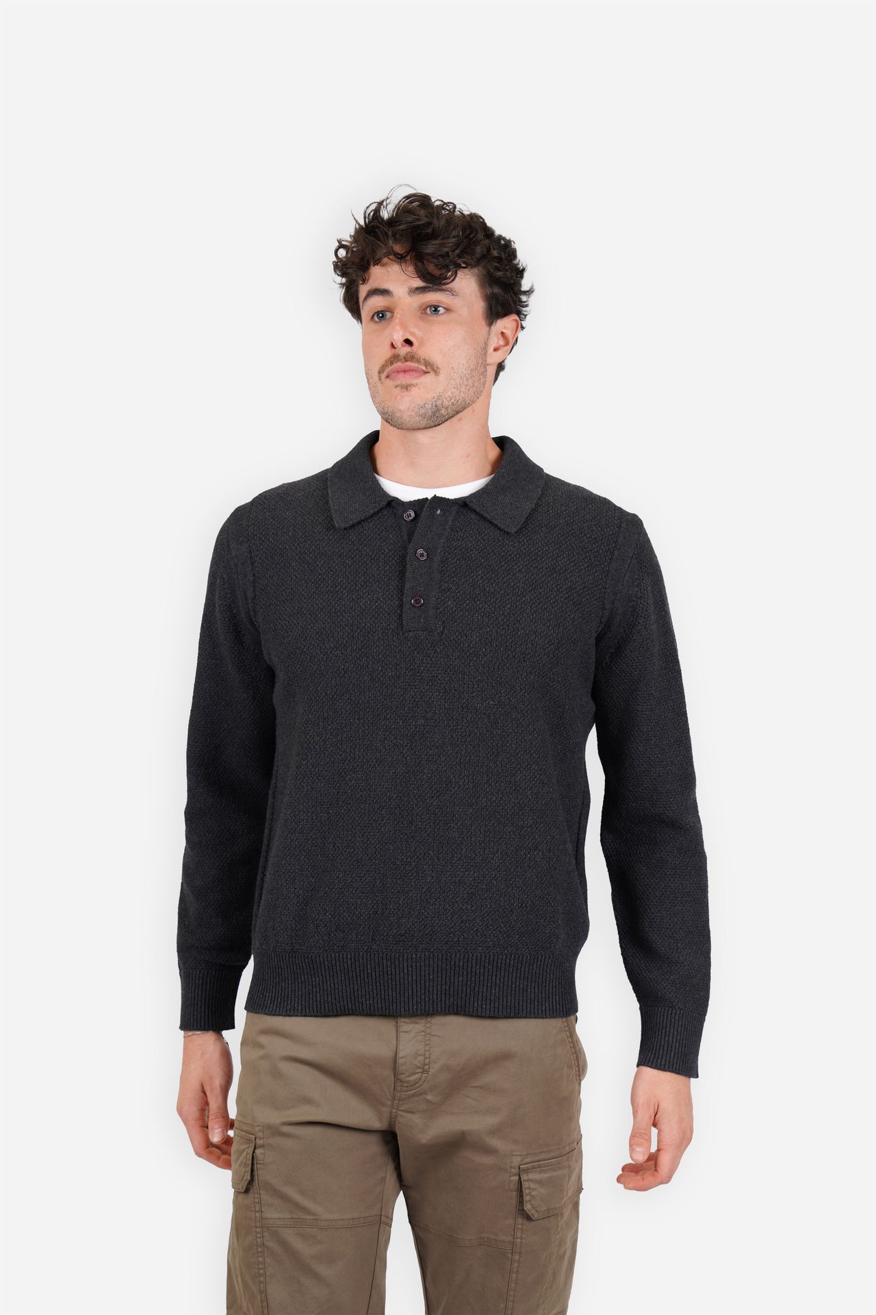Charcoal Merino Polo Knitwear