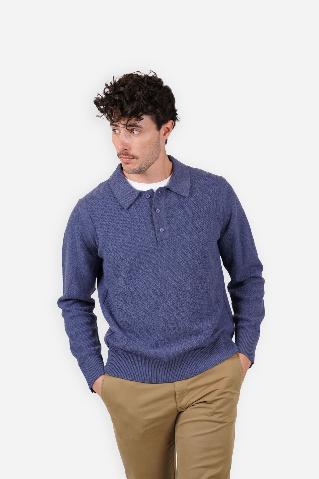 Dark Blue Merino Polo Knitwear