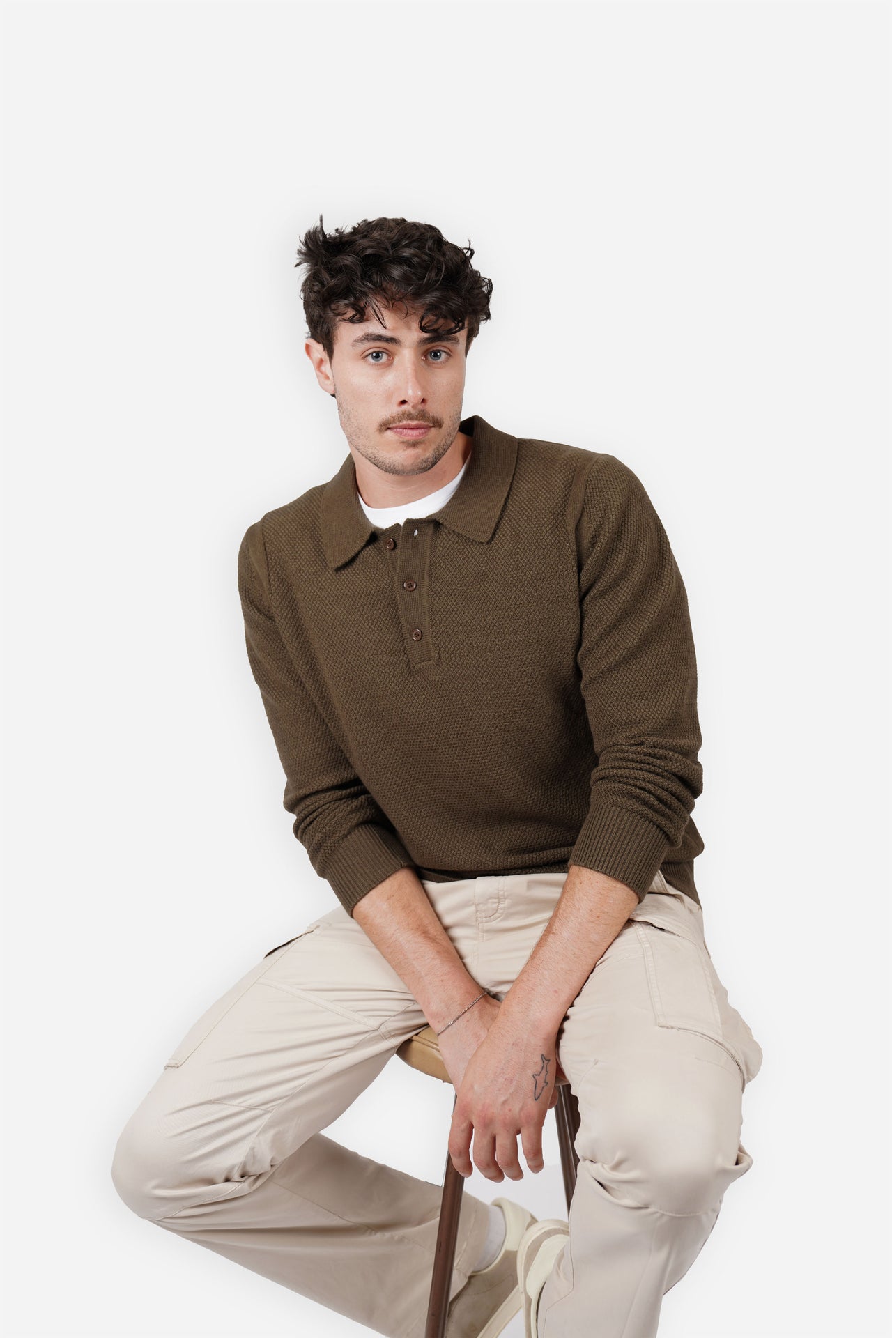 Olive Merino Polo Knitwear