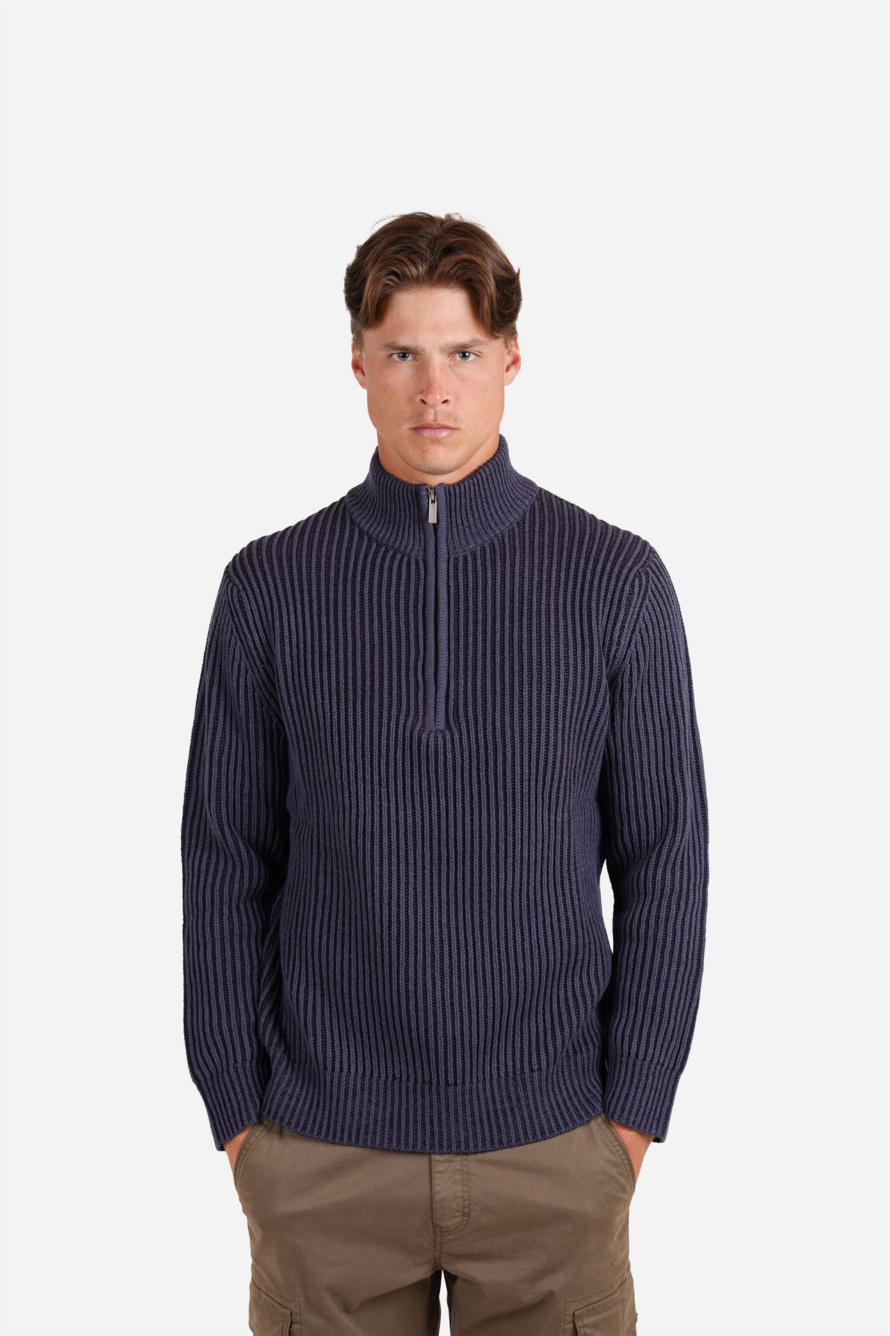 Indigo 1/4 Zip Chunky Stripe