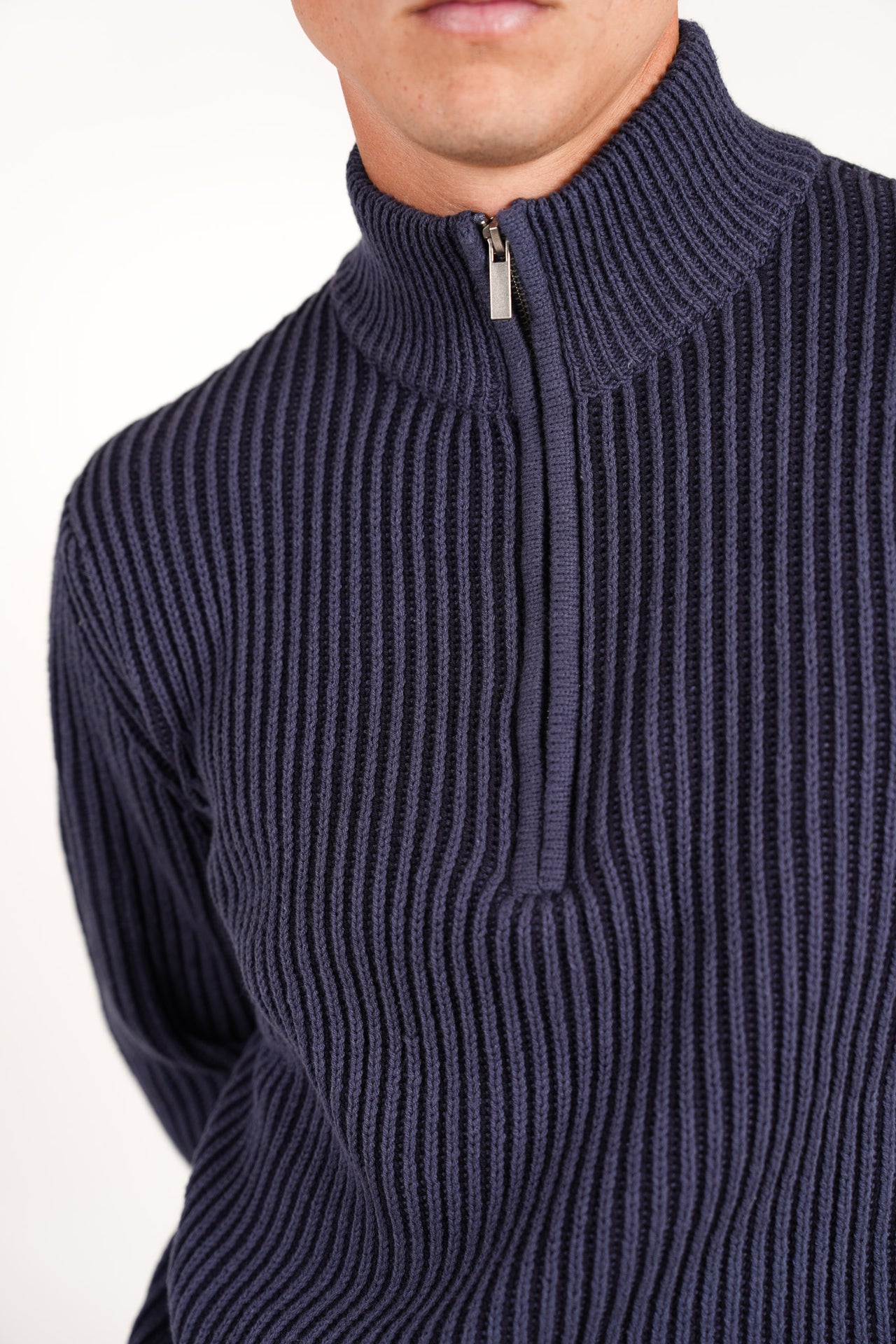 Indigo 1/4 Zip Chunky Stripe
