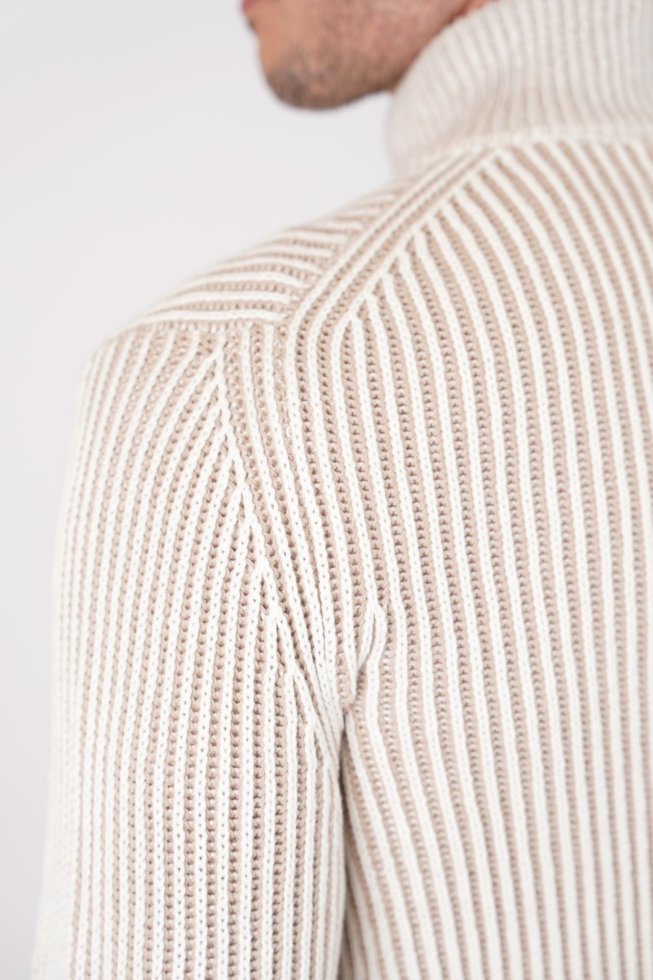 Natural 1/4 Zip Chunky Stripe