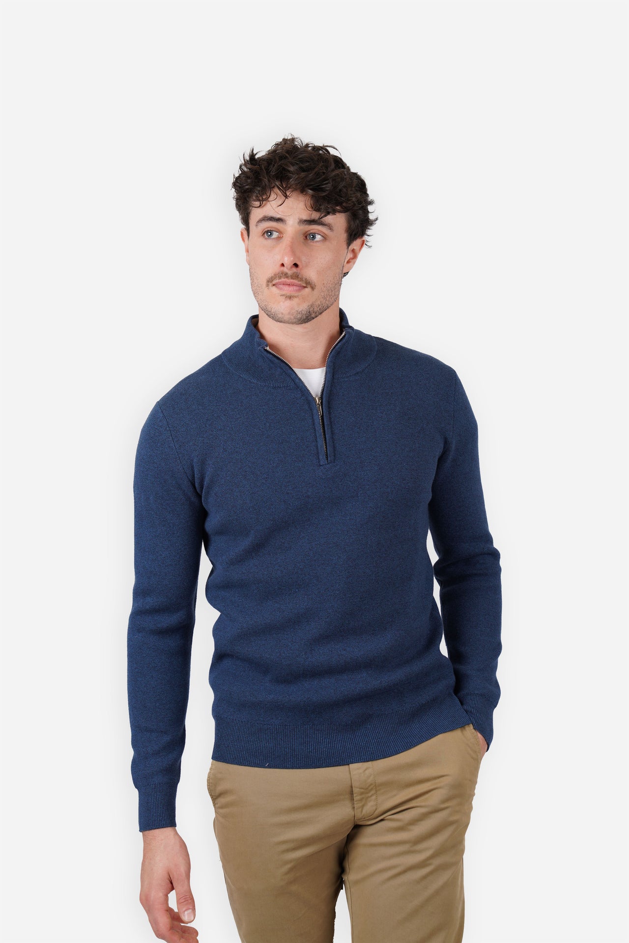 Blue 1/4 Zip Marle Knit