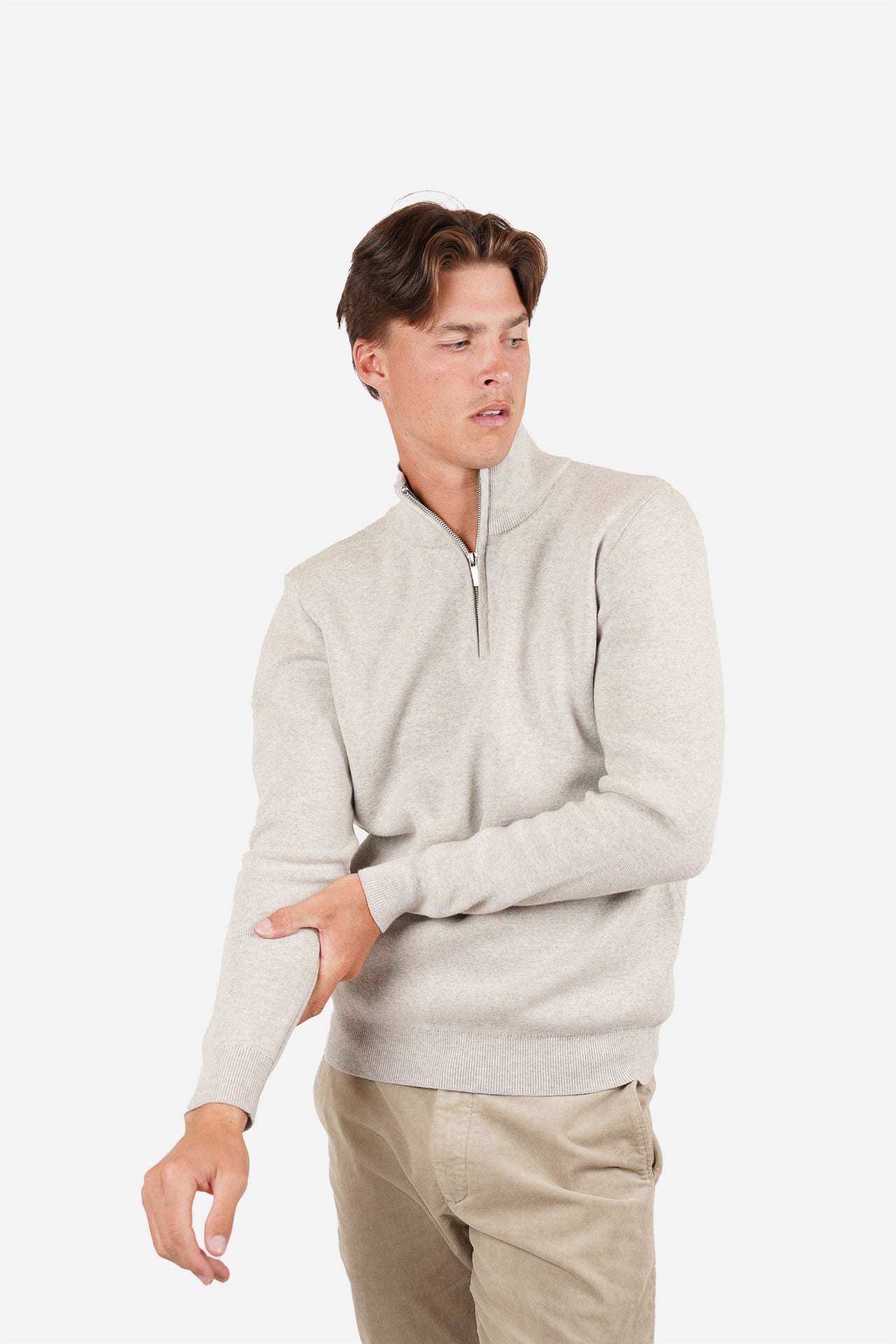 Natural 1/4 Zip Marle Knit