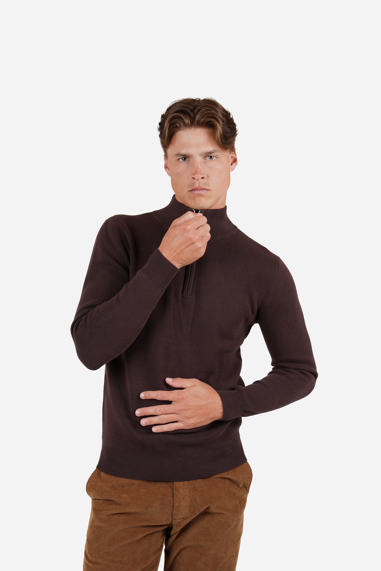 Sepia 1/4 Zip Marle Knit