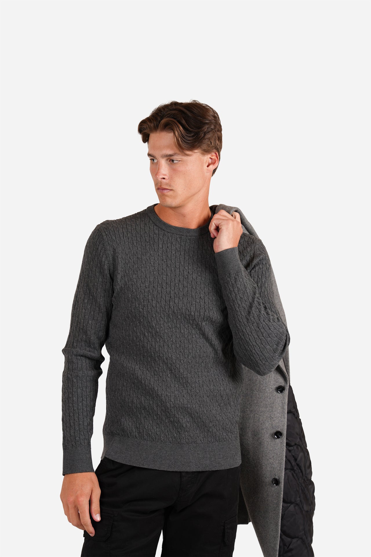 Slate Fine Cable Knit
