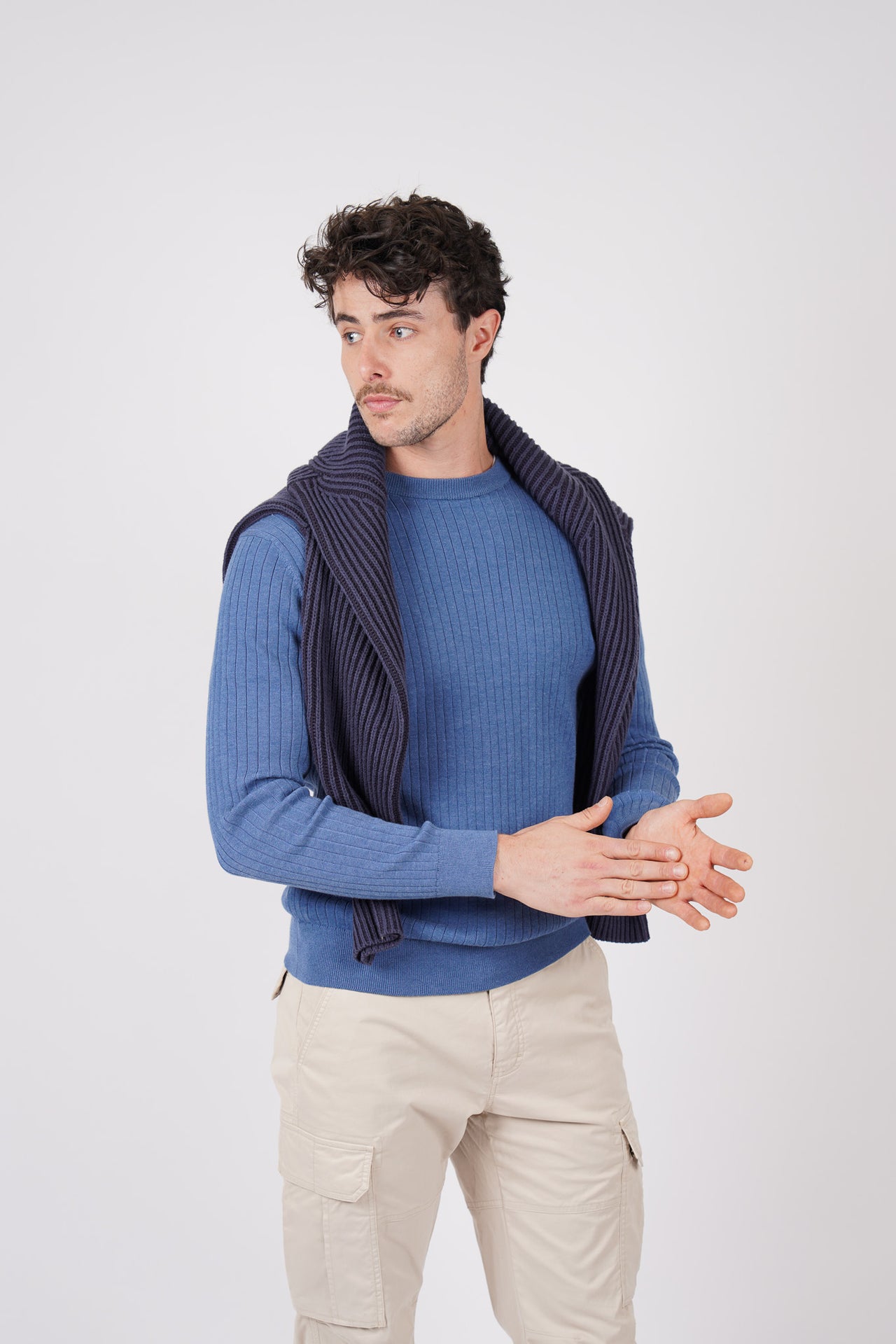 Blue Fine Rib Knit