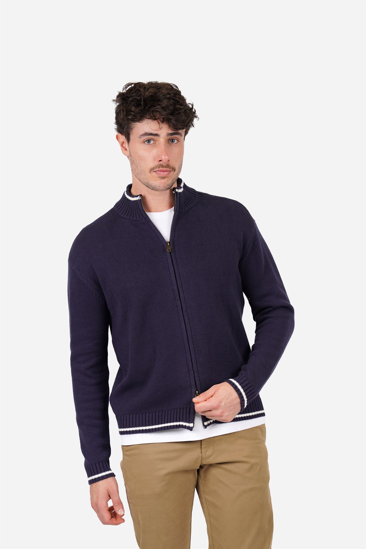 Navy Zip Through Cardigan