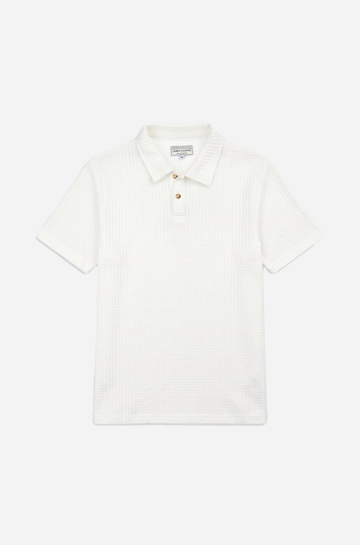 Cotton Waffle Short Sleeve 3 Button Polo White