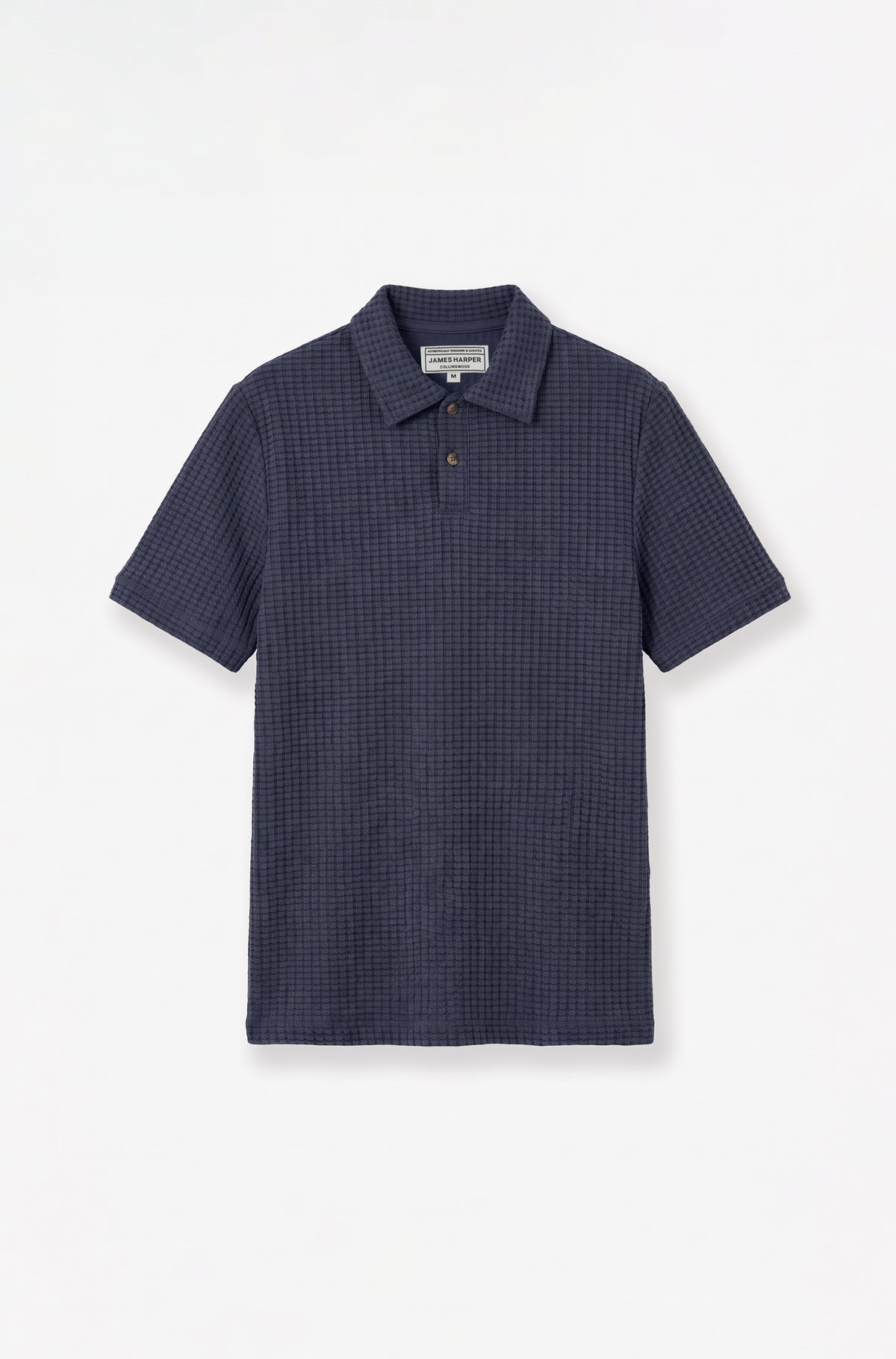 Cotton Waffle Short Sleeve 3 Button Polo Navy
