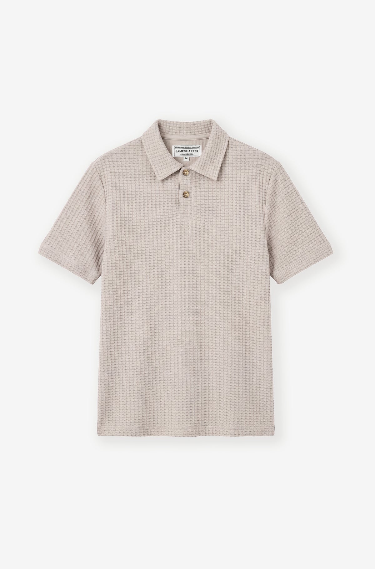 Cotton Waffle Short Sleeve 3 Button Polo Pebble
