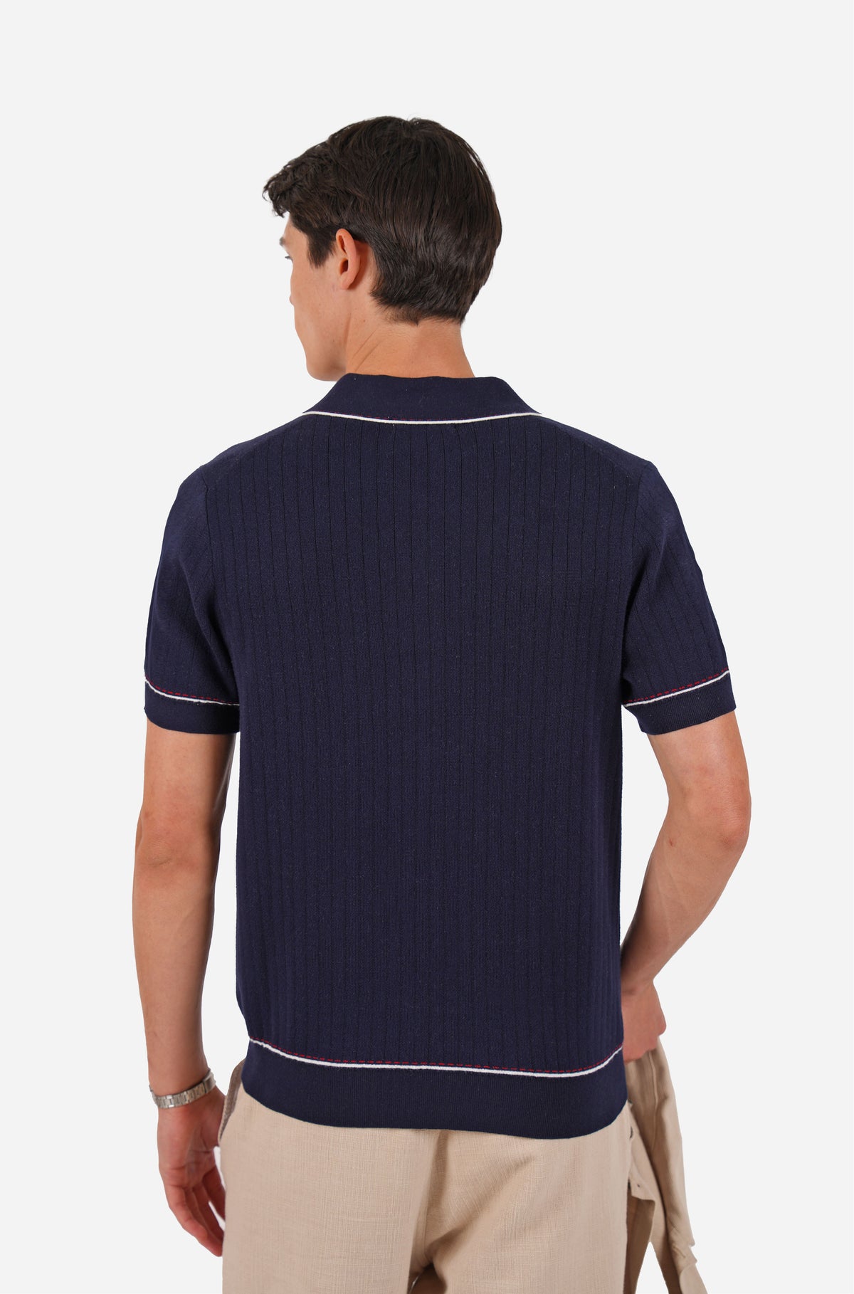 Contrast Trim Open Neck Navy Polo