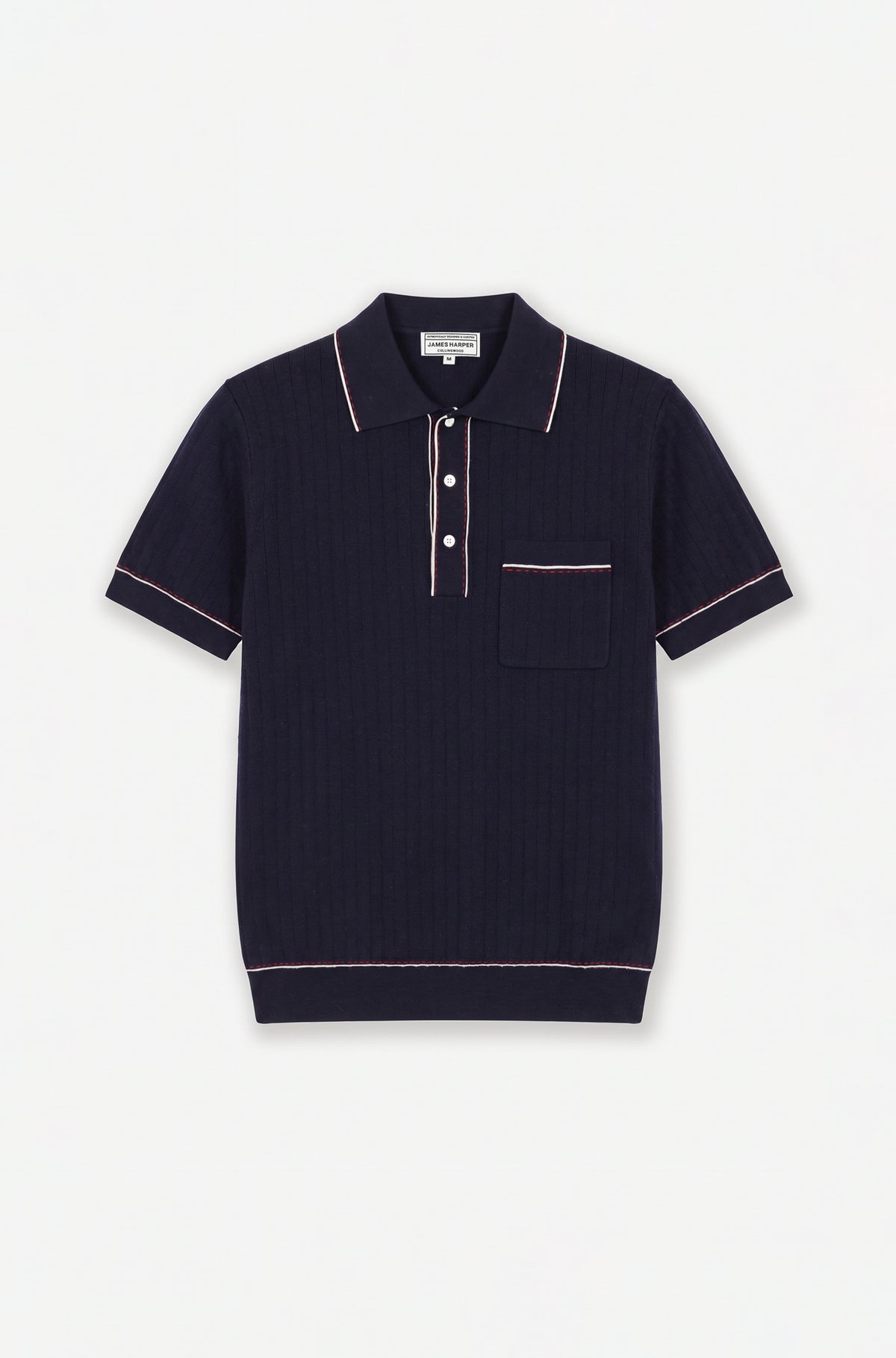Contrast Trim Open Neck Navy Polo
