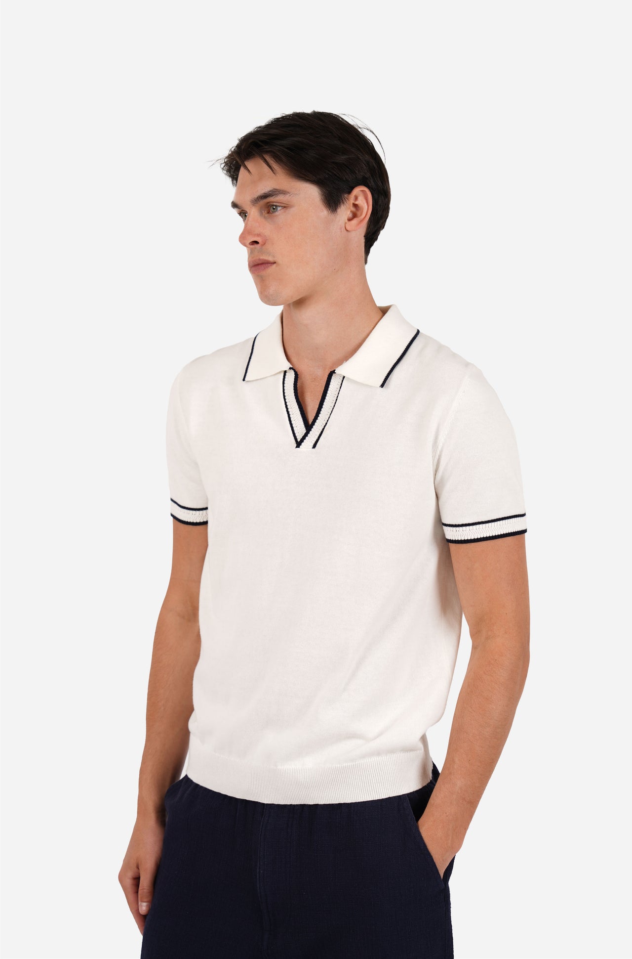 Short Sleeve Cotton Open Neck Polo Natural