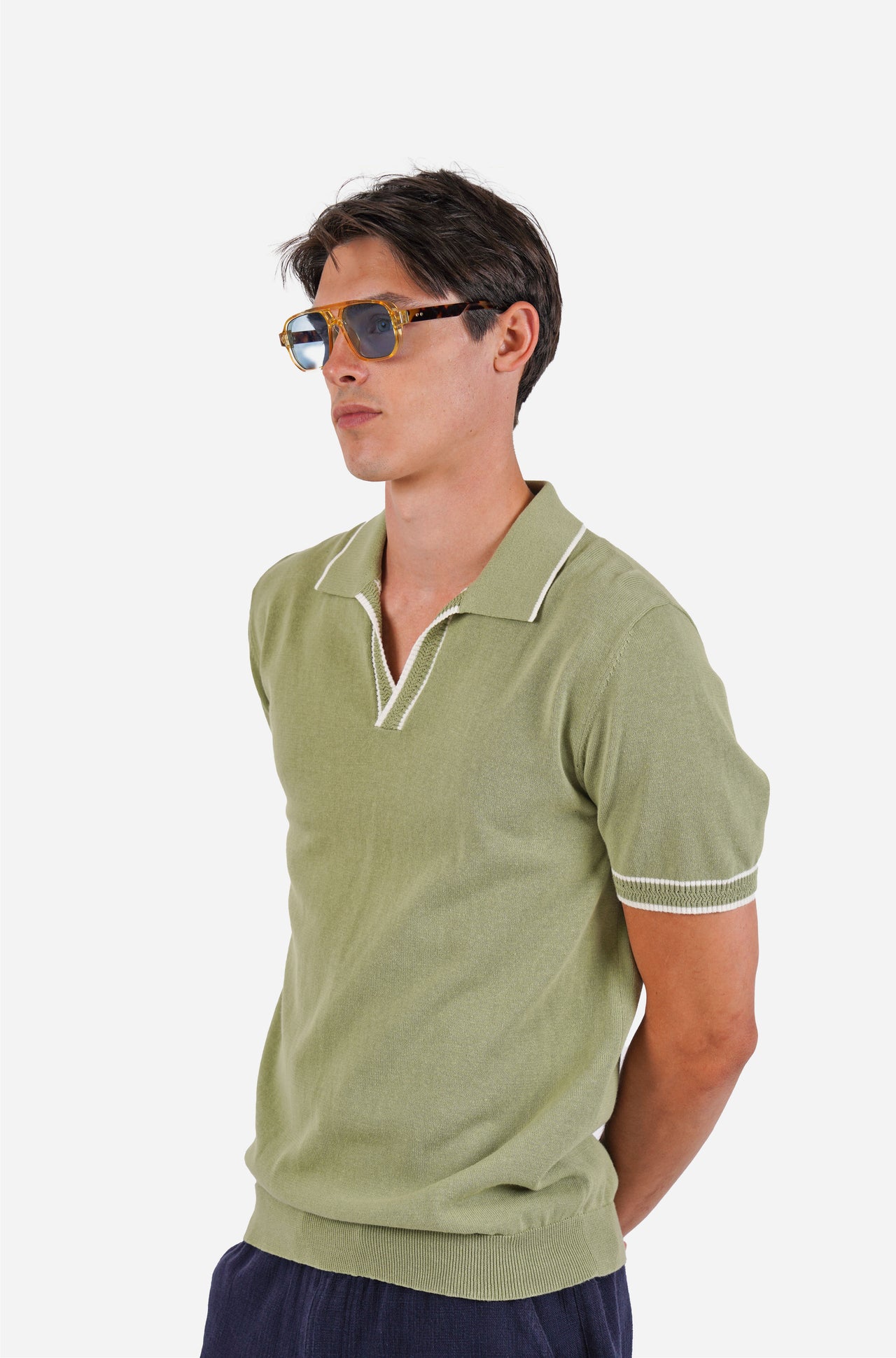 Short Sleeve Cotton Open Neck Polo Sage