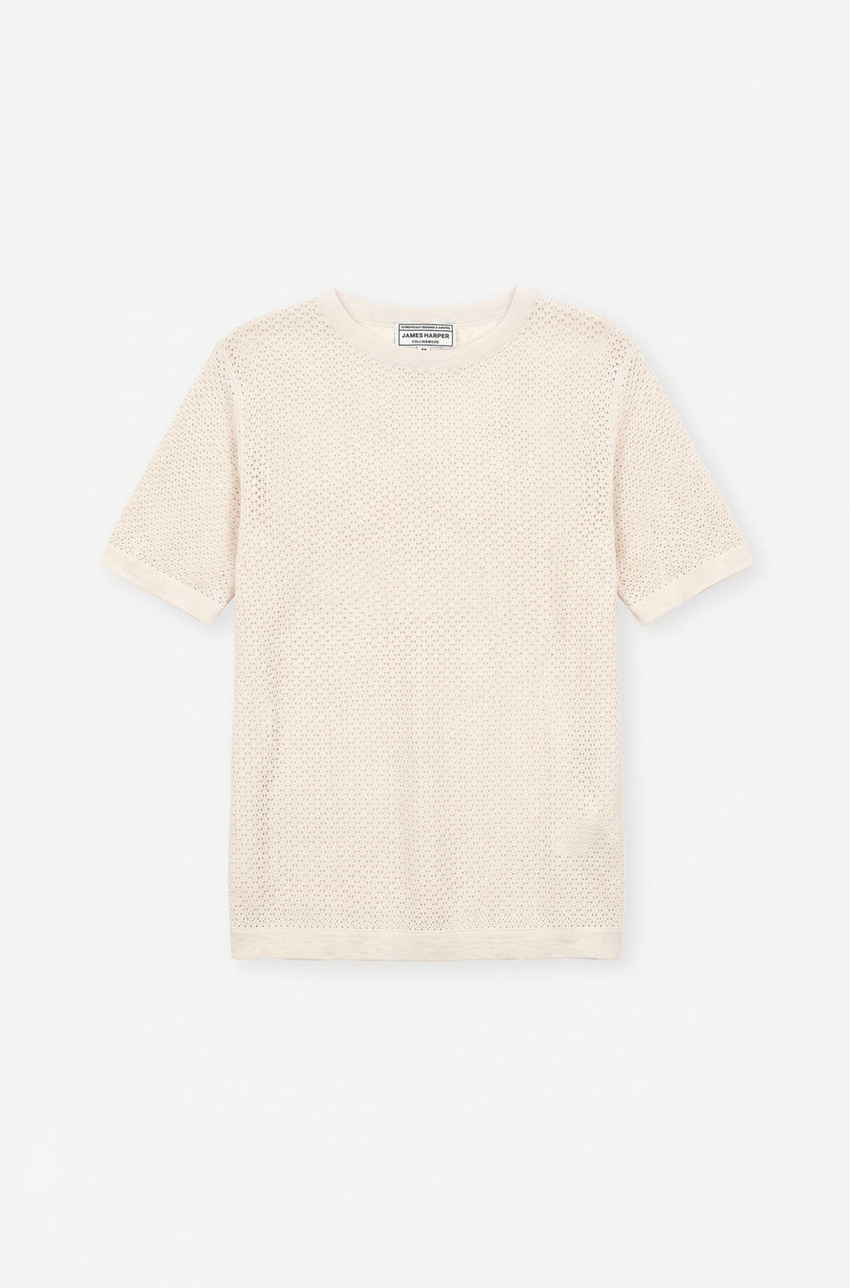 Short Sleeve Crew Neck Crochet Linen Blend Tee Natural Marle