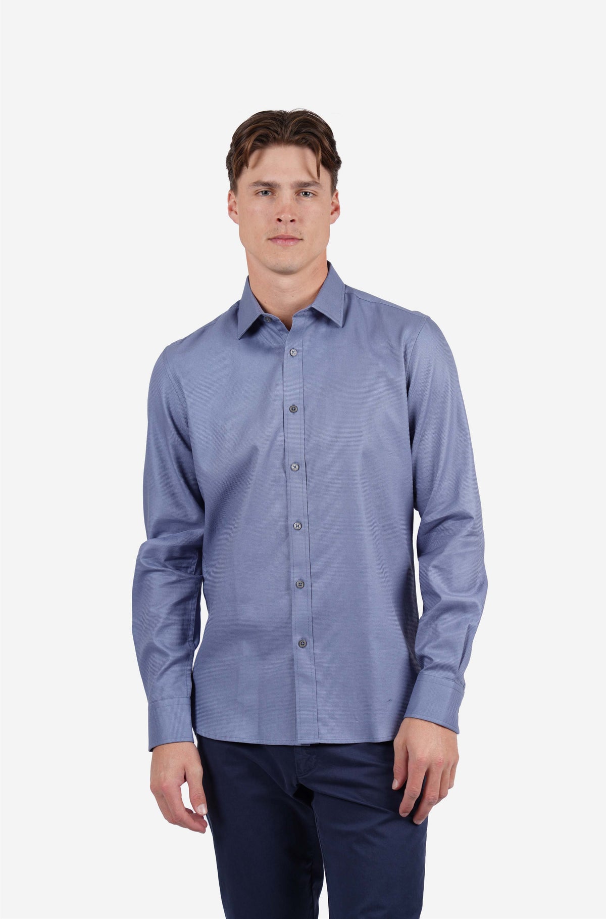 Long Sleeve Cotton Tencel Waffle Shirt Mid Blue