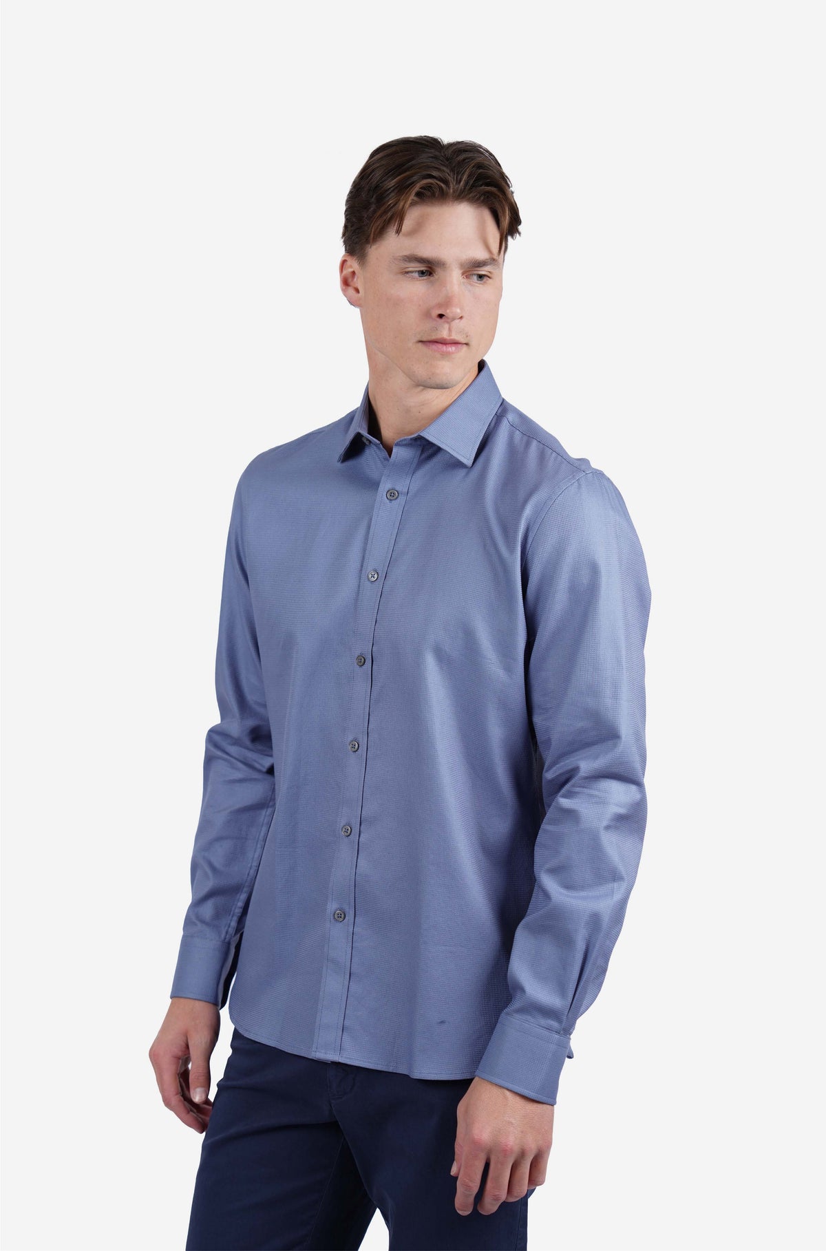 Long Sleeve Cotton Tencel Waffle Shirt Mid Blue